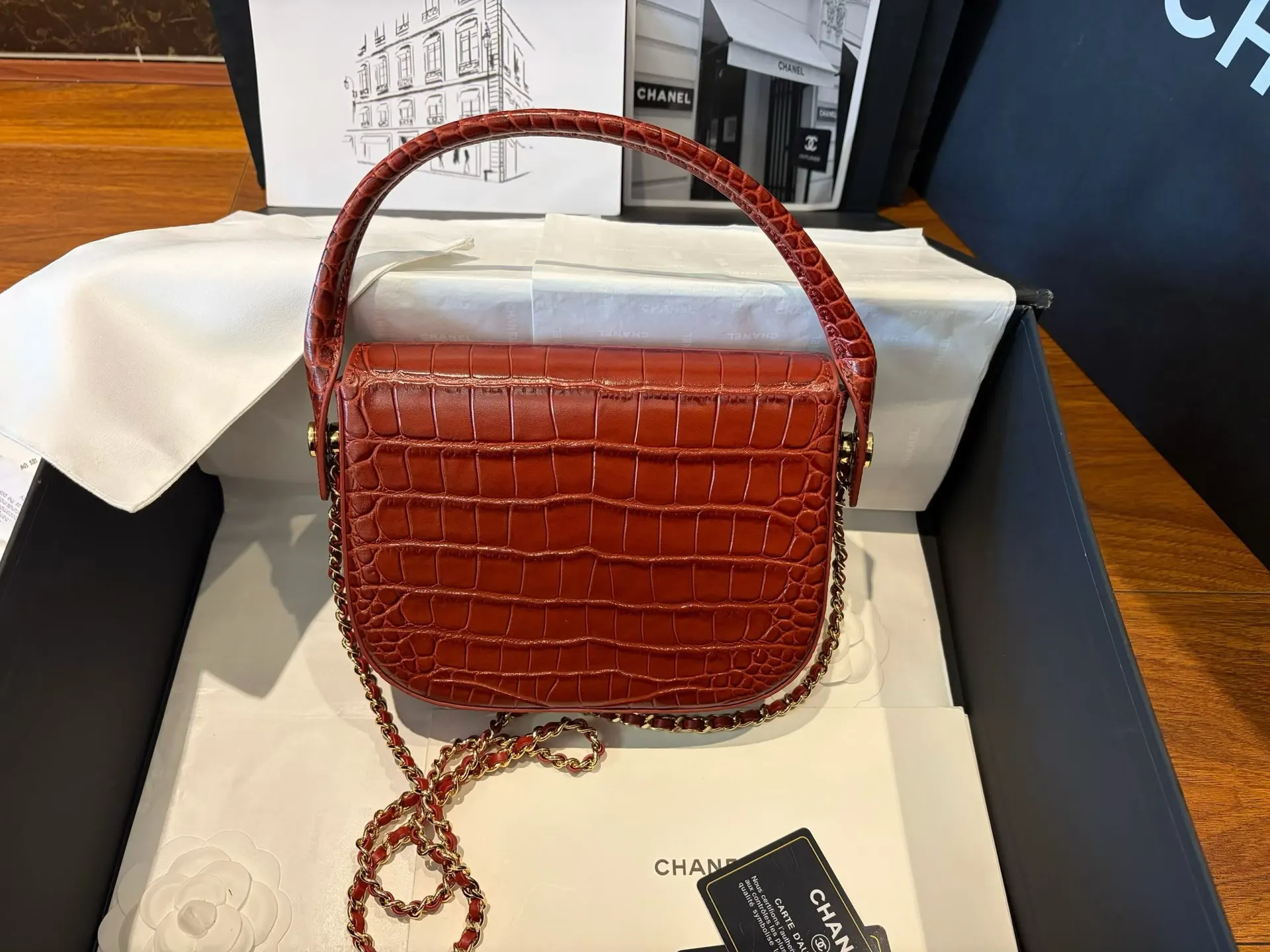 Red Gold Hobo Shoulder Bag Vintage Leather