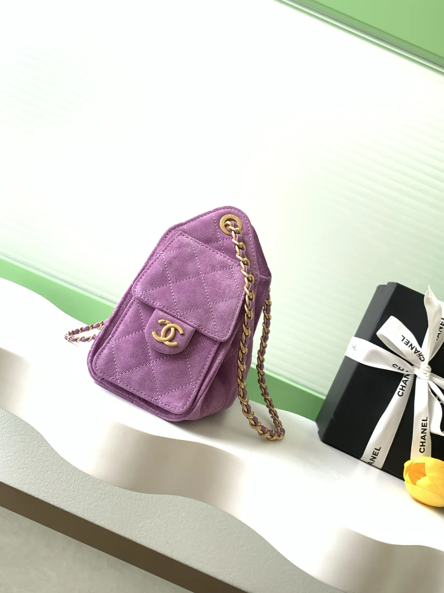 CHANEL 迷你磨砂皮 复古金币纽扣抽绳水桶包 菱格纹 经 链条包 精致链条款