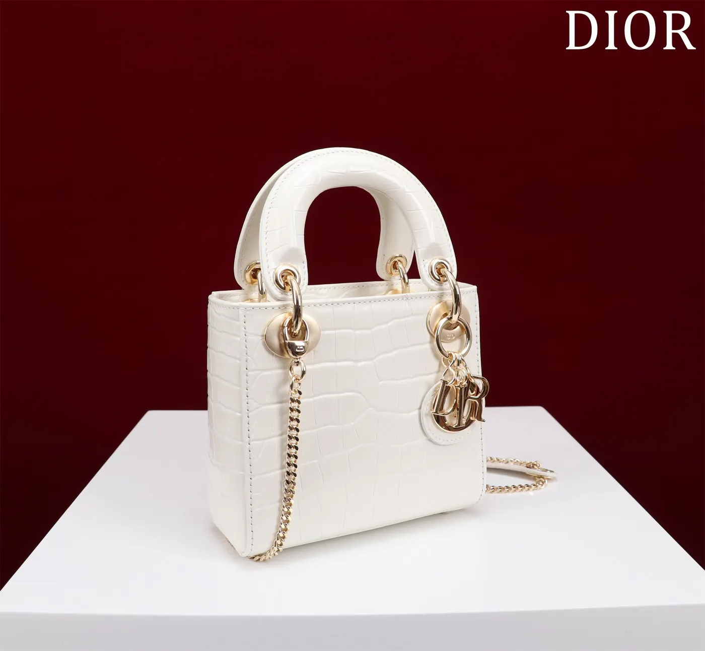 Dior Lady Dior 米白色藤格纹手提斜挎包 经典款