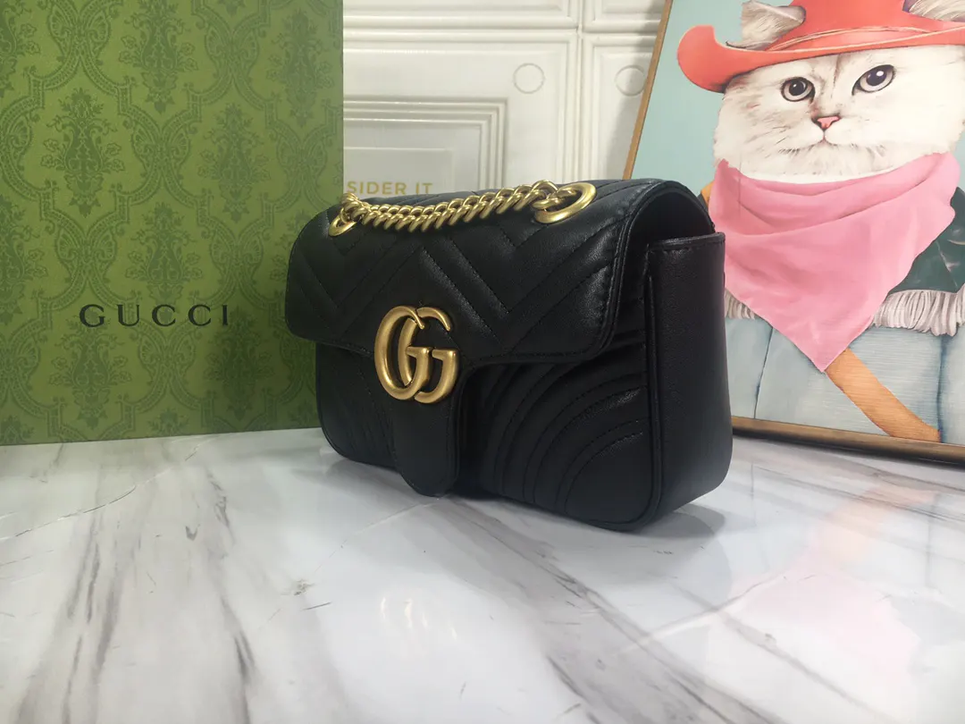 Gucci Marmont 牛皮鏈條包 單肩斜挎