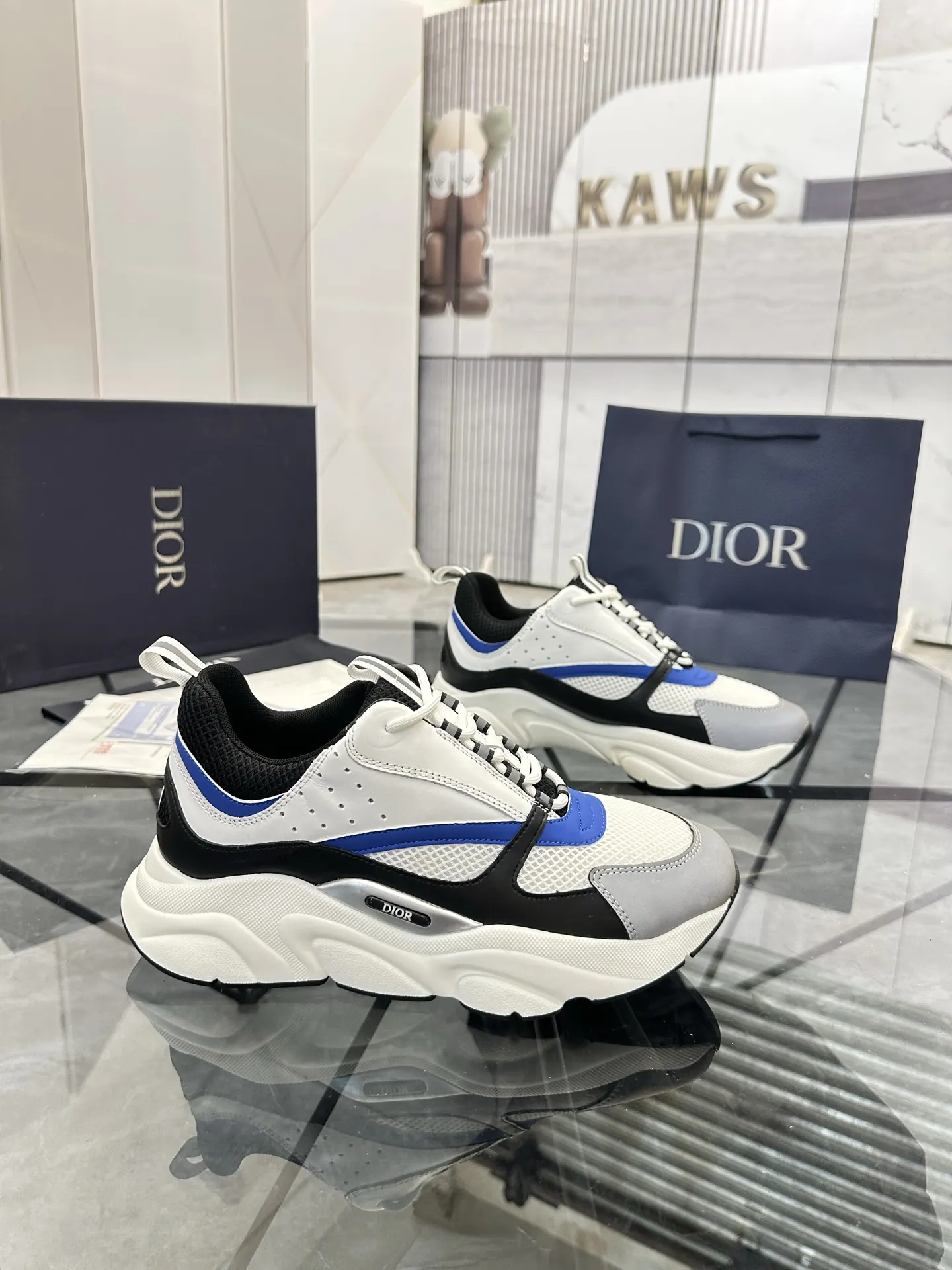 Dior B22 蓝色/白色 皮革 运动鞋