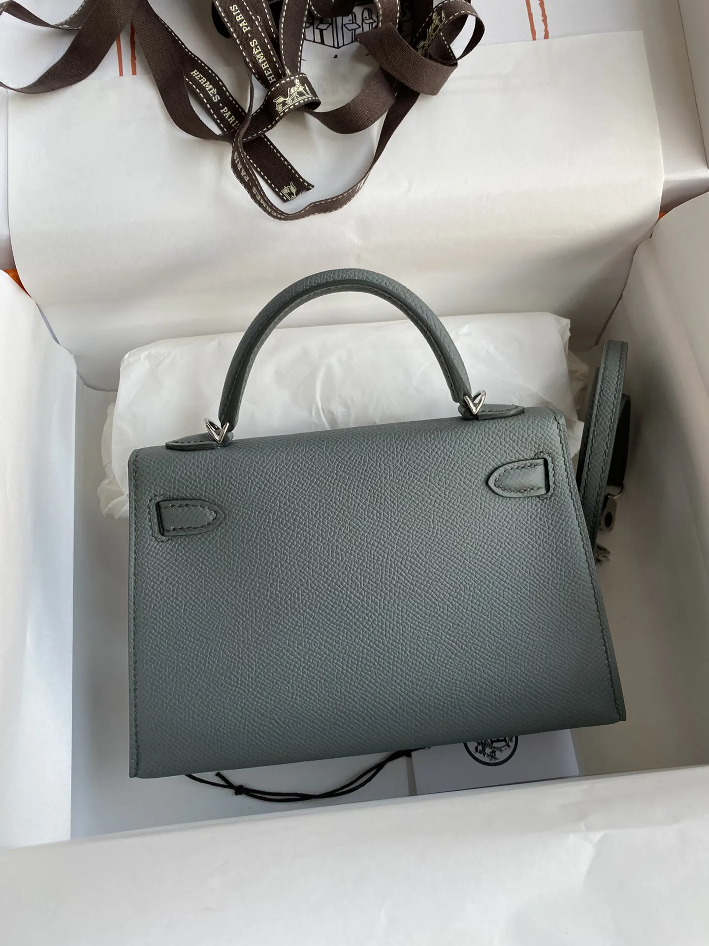 Kelly 二代Mini Epsom皮 杏仁綠 銀扣 手提包 通勤手提款