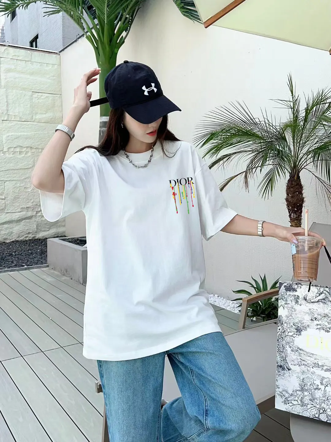 Dior 白色彩色字母短袖T恤 休闲款