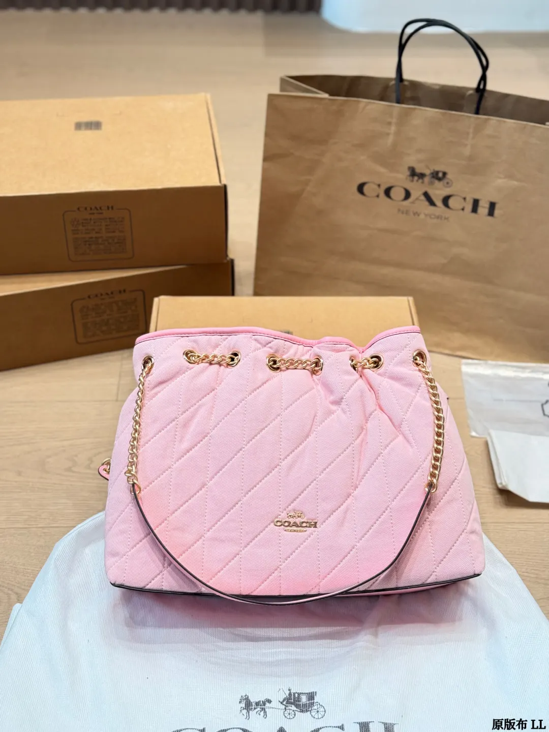Coach 粉色 金色 托特包 大容量托特款
