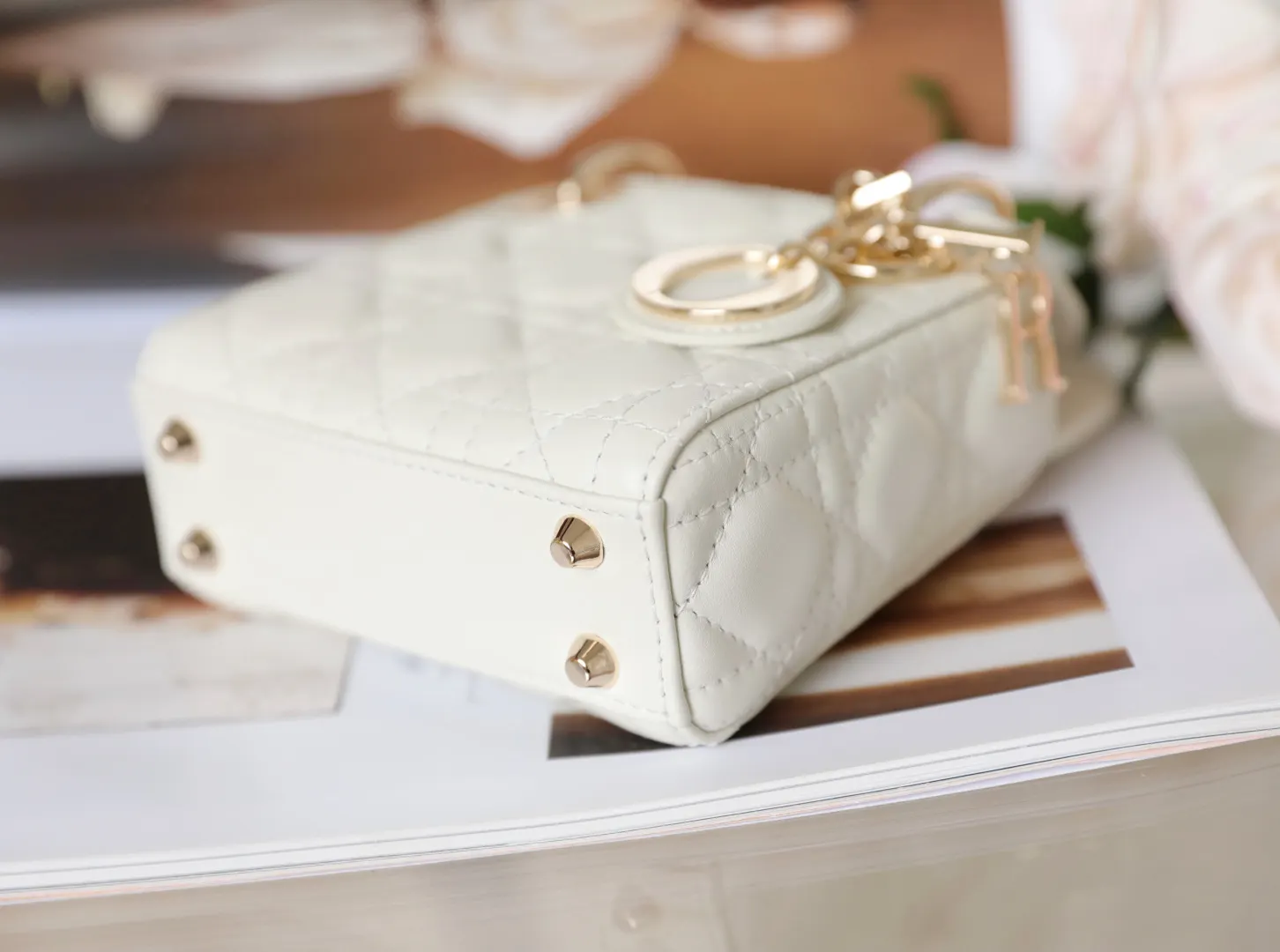 Dior Lady Dior White Lambskin Handbag