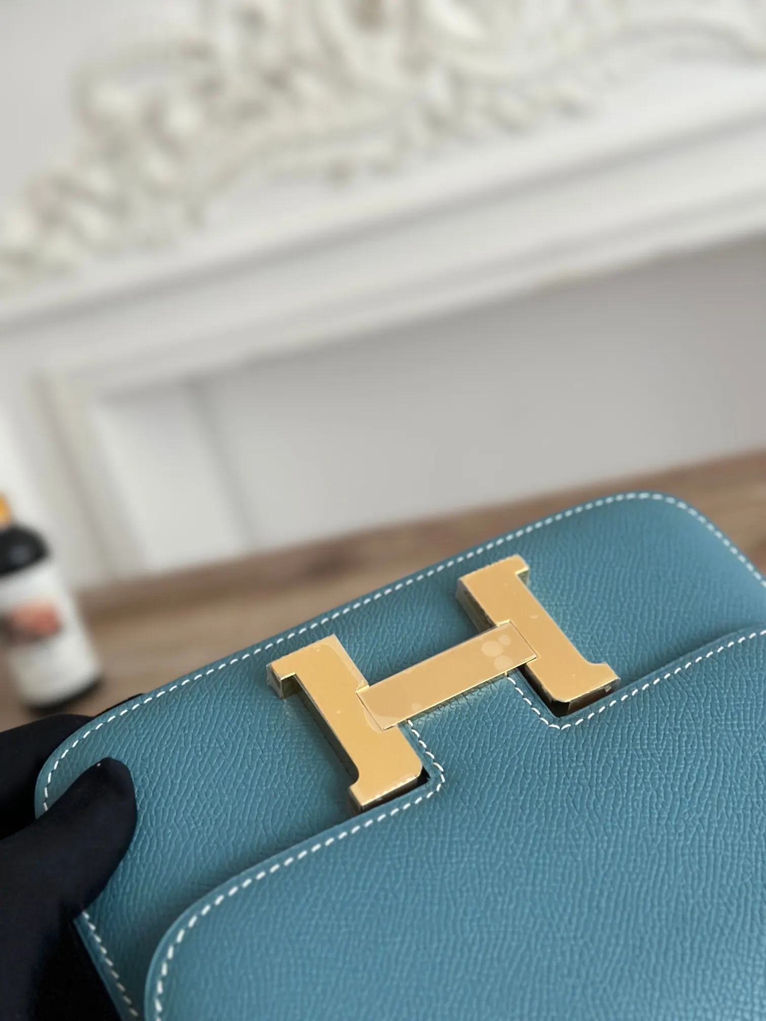 Hermès Constance 牛仔蓝 Epsom掌纹牛皮 斜挎包 19cm