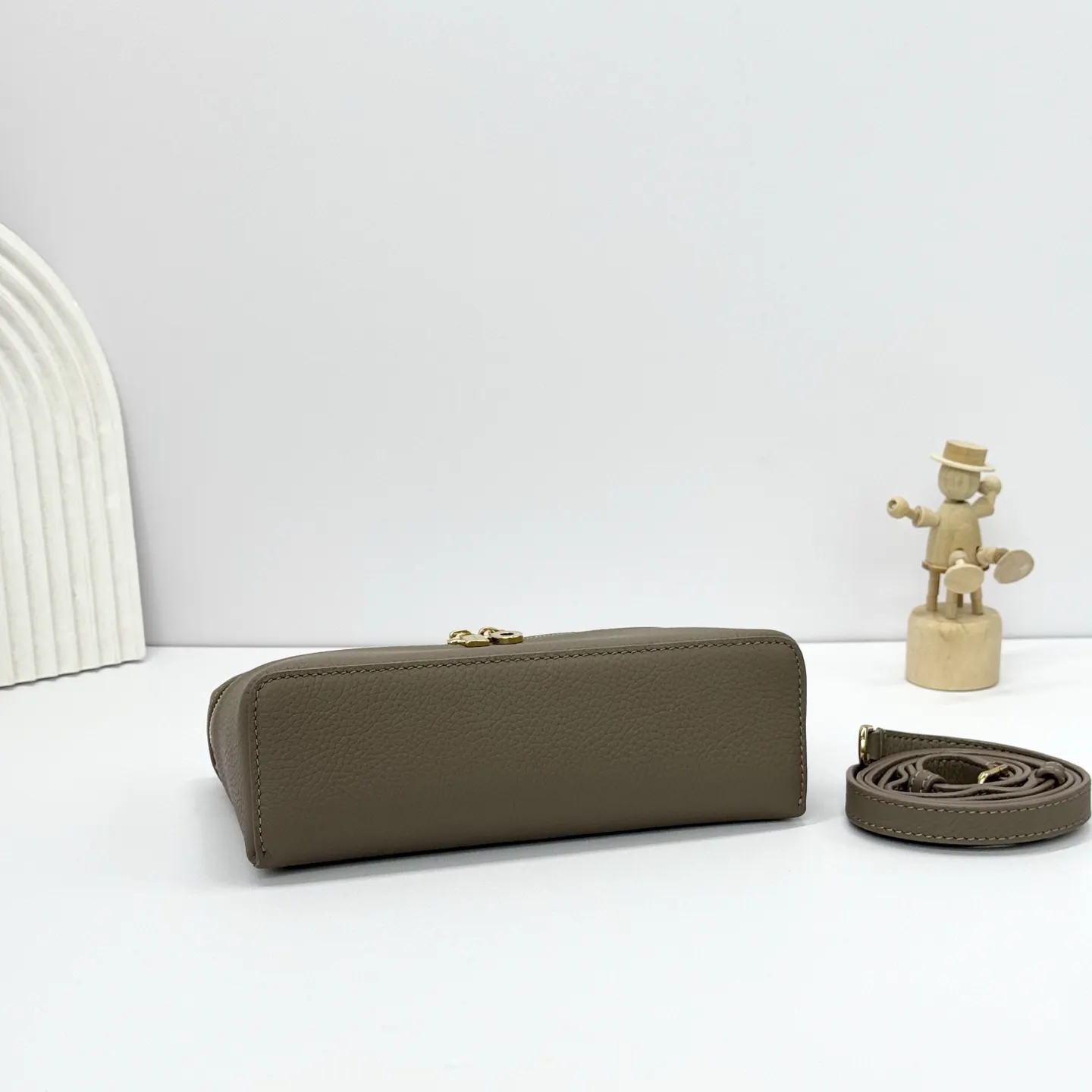 Beige Gold Clutch Bag Leather