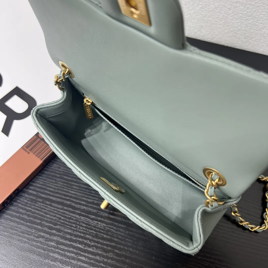 Chanel 綠色 皮革 翻蓋 鏈條包