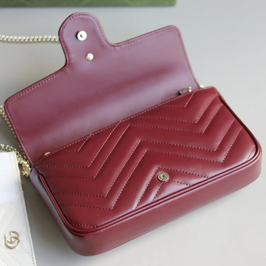 Gucci Marmont 紅色 菱格絎縫 鏈條包