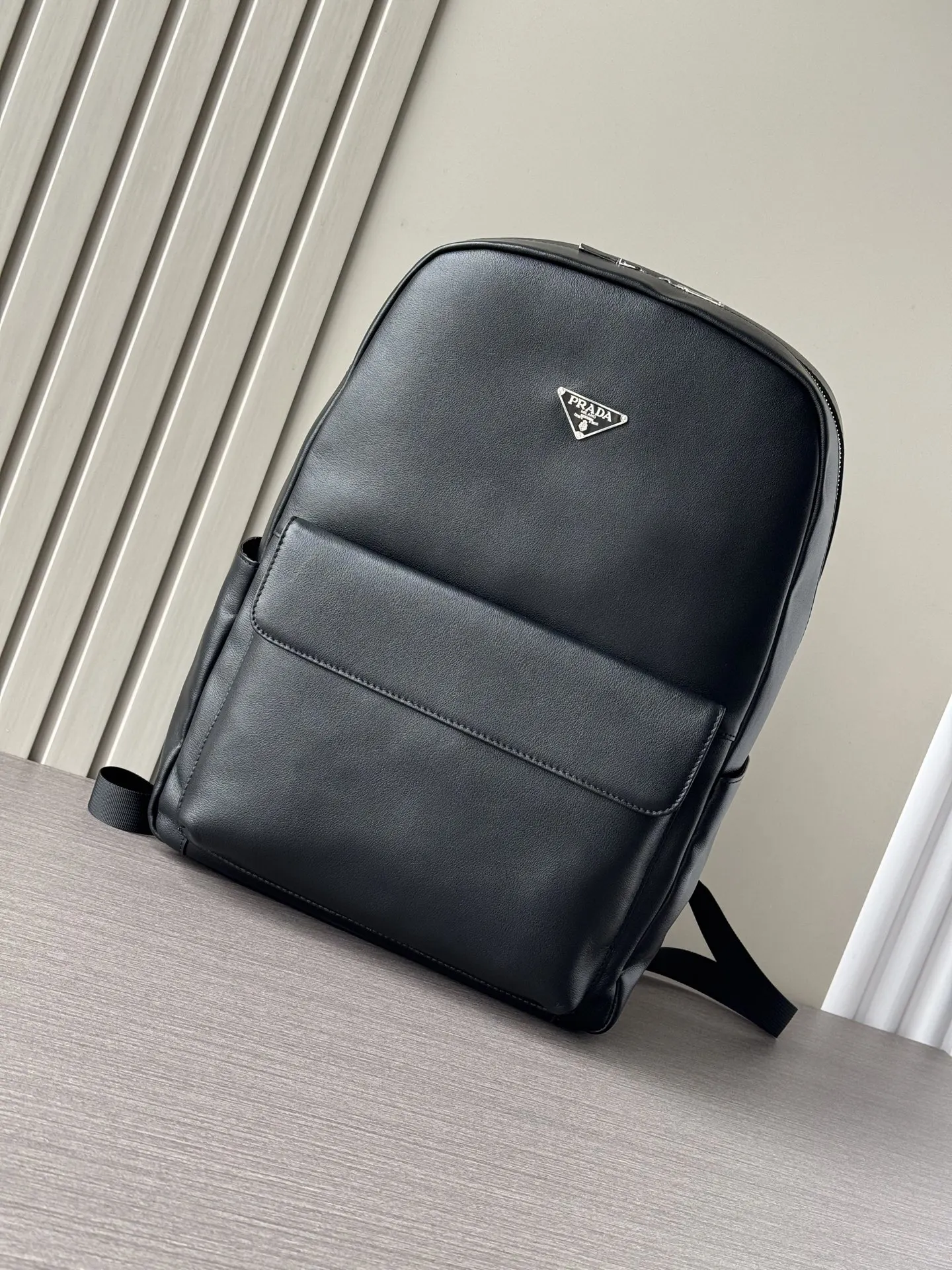 Prada Black Leather Backpack Logo