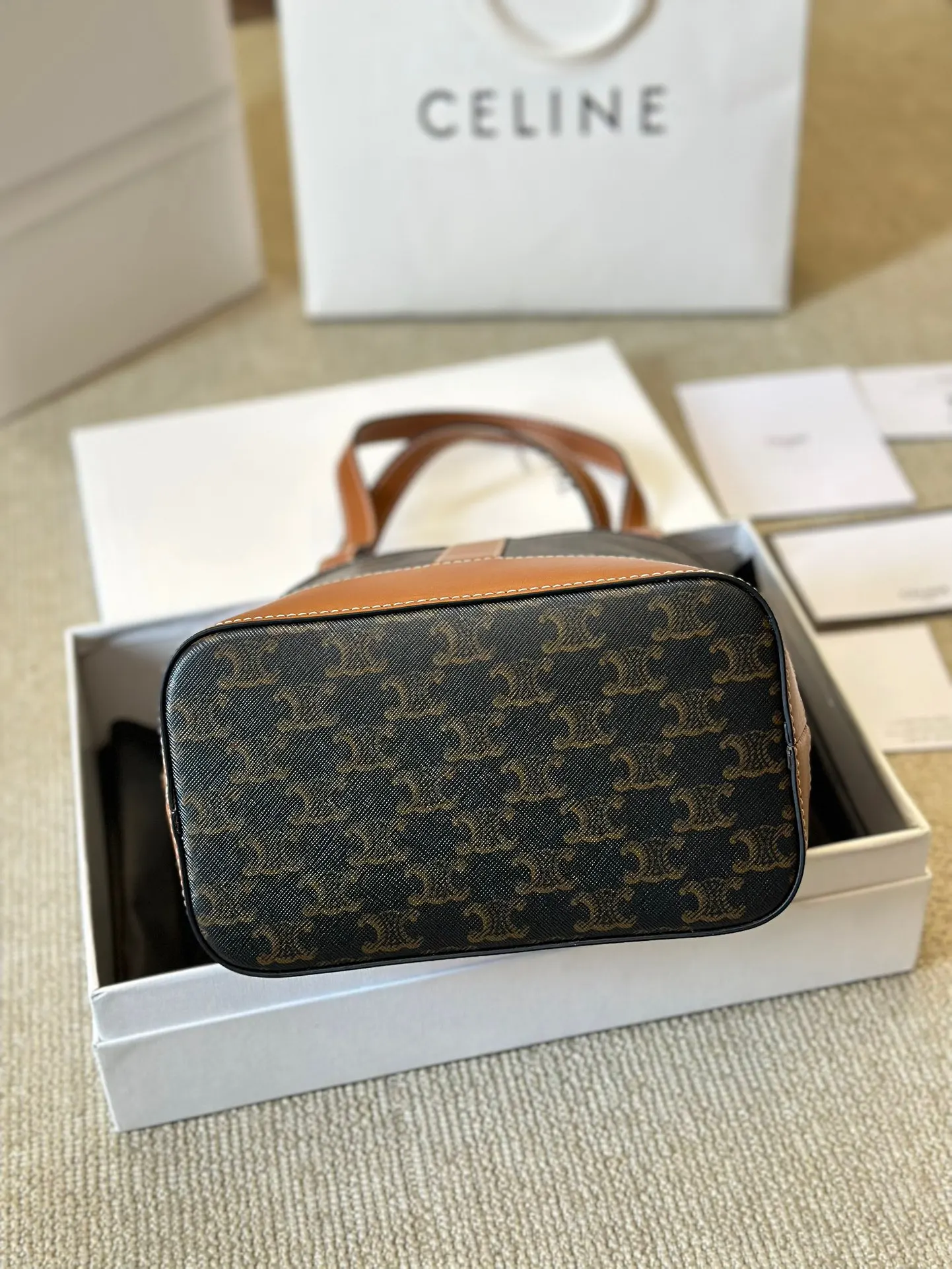 Celine 老花 牛皮 腋下包 复古腋下背款