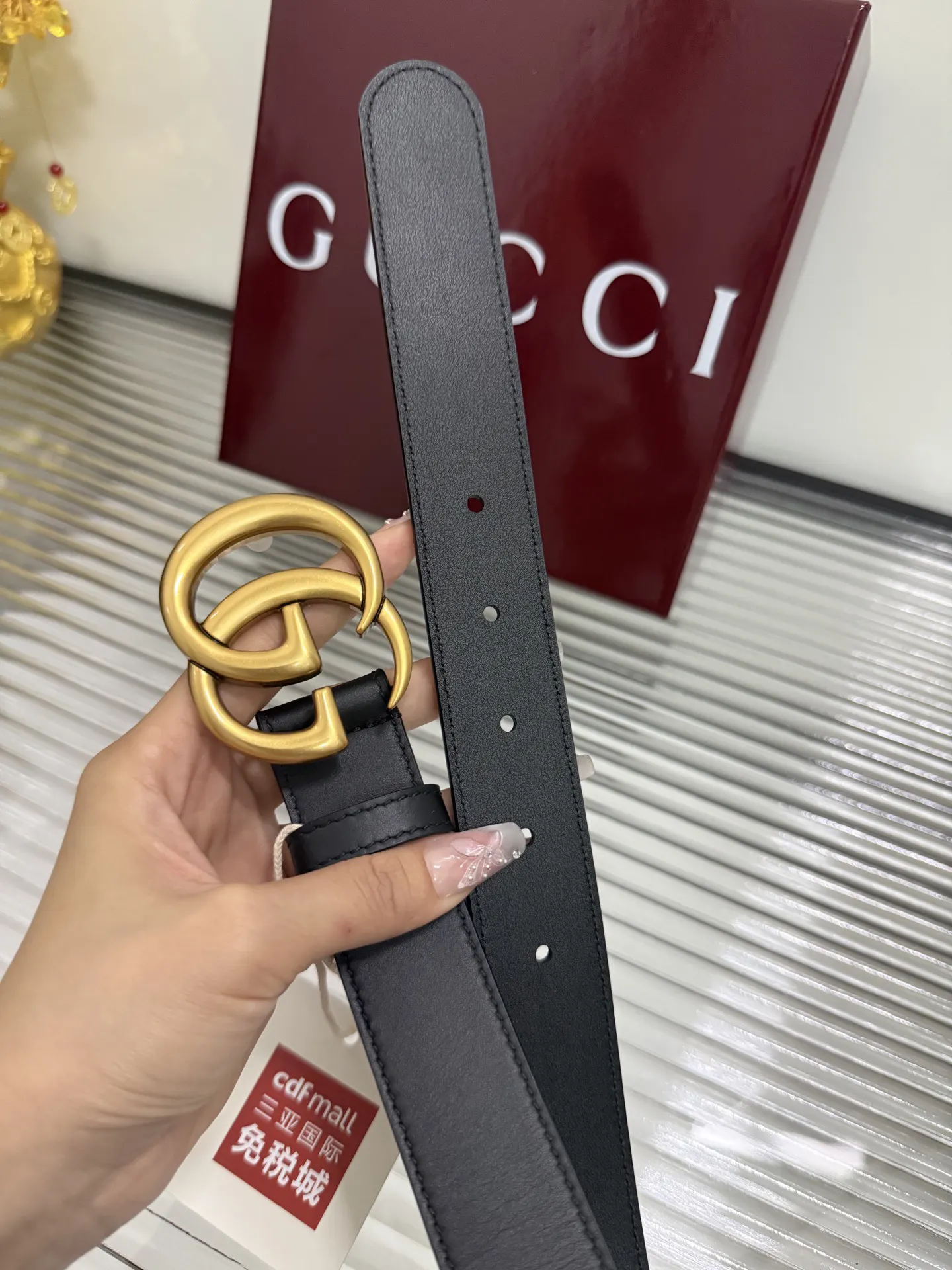 Gucci Double G 棕色 皮革 腰带