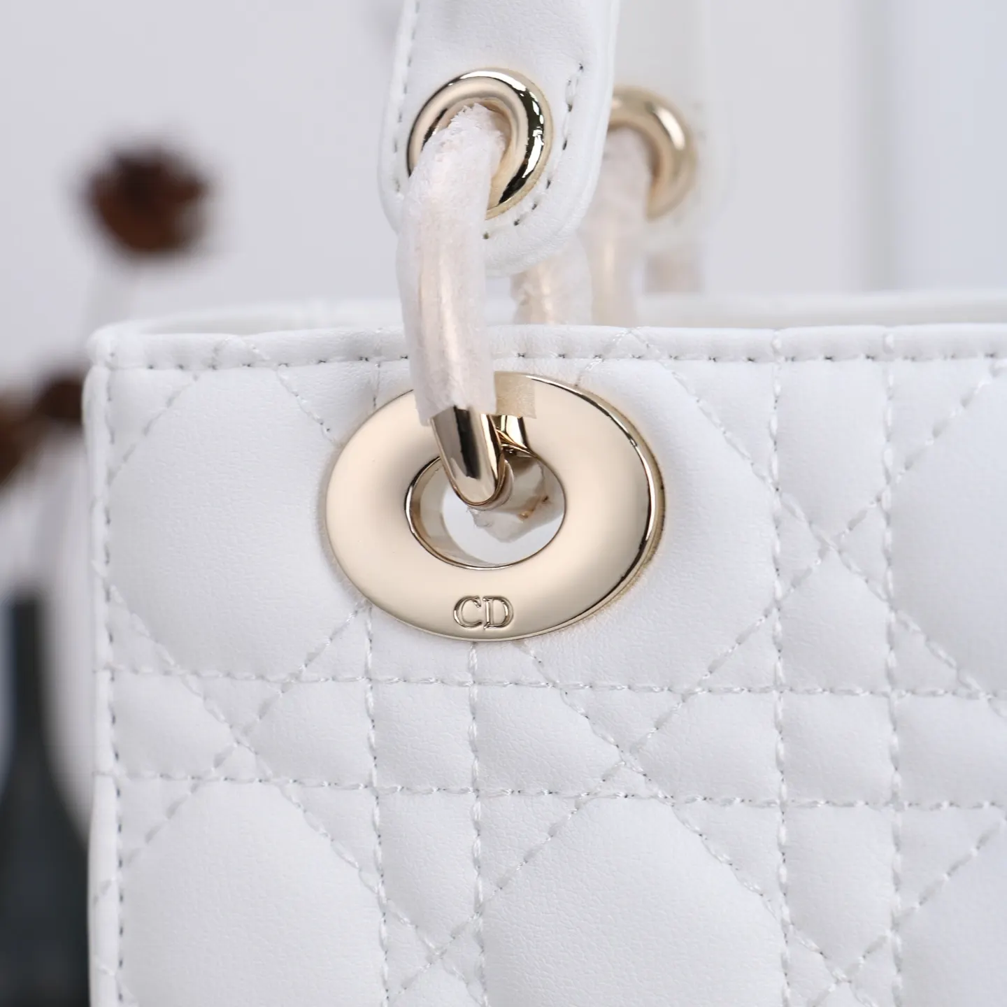 Dior Lady Dior Lady 白色藤格纹手提斜挎包 小号