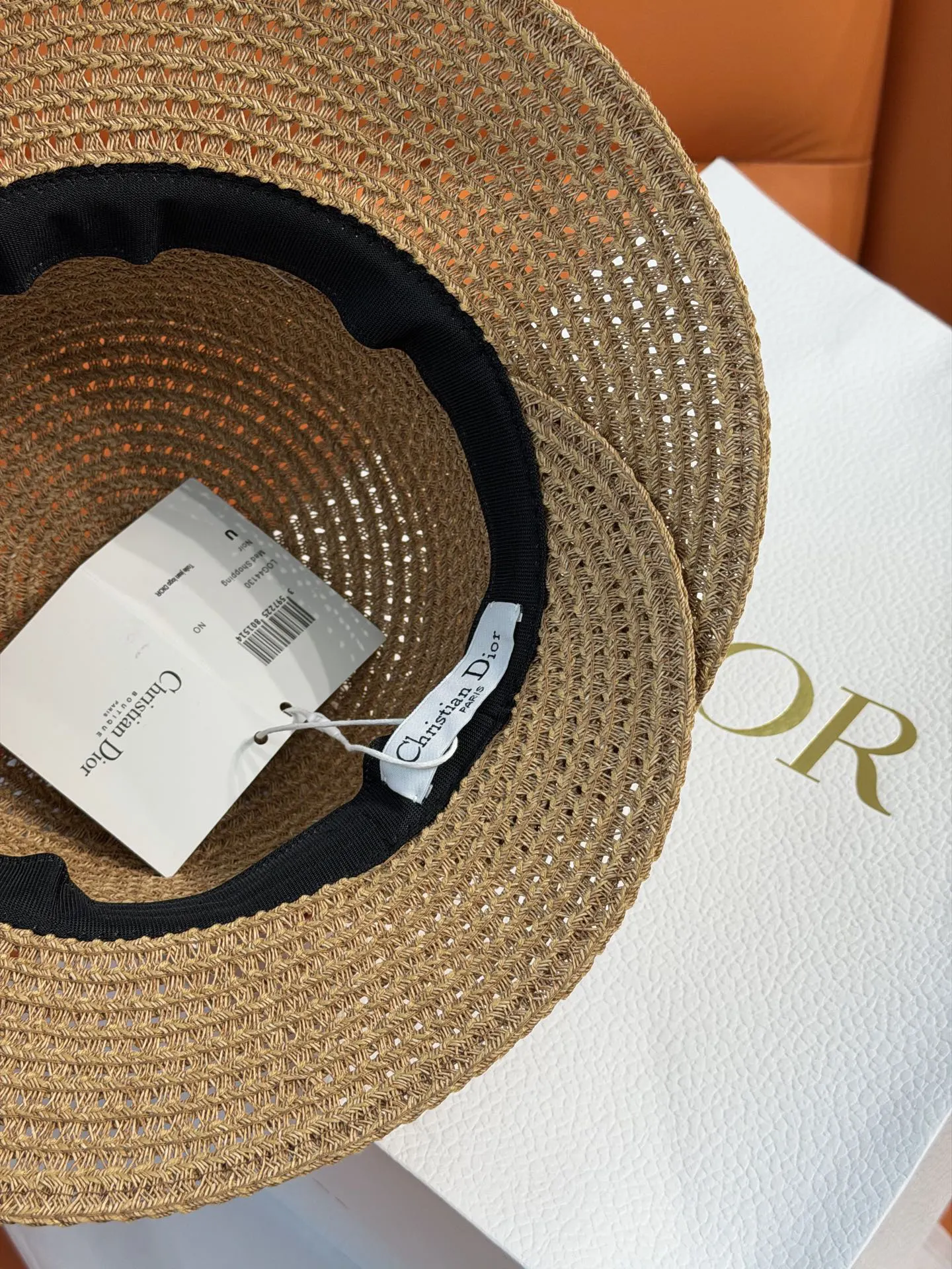 Dior 草编宽檐遮阳帽 粉色Logo织带 帽子