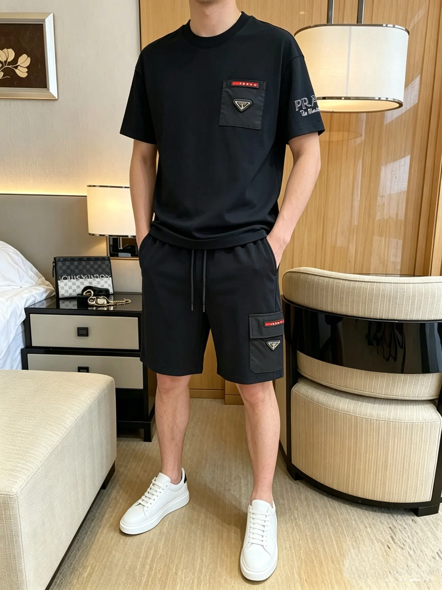 Prada Black Triangle Logo Shorts