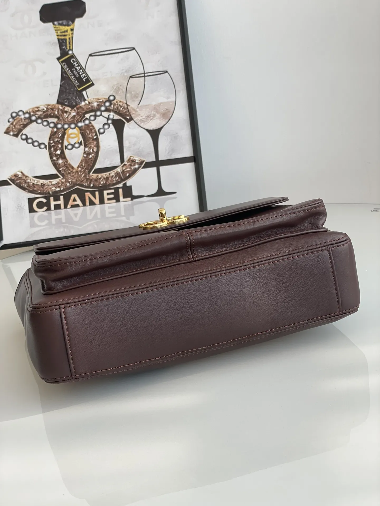 棕色 牛皮 批 Chane Vintage购物袋 球纹金 收納包 旅行收納款
