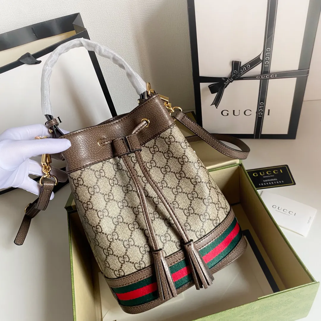 Gucci GG Supreme Ophidia 老花水桶包 手提单肩