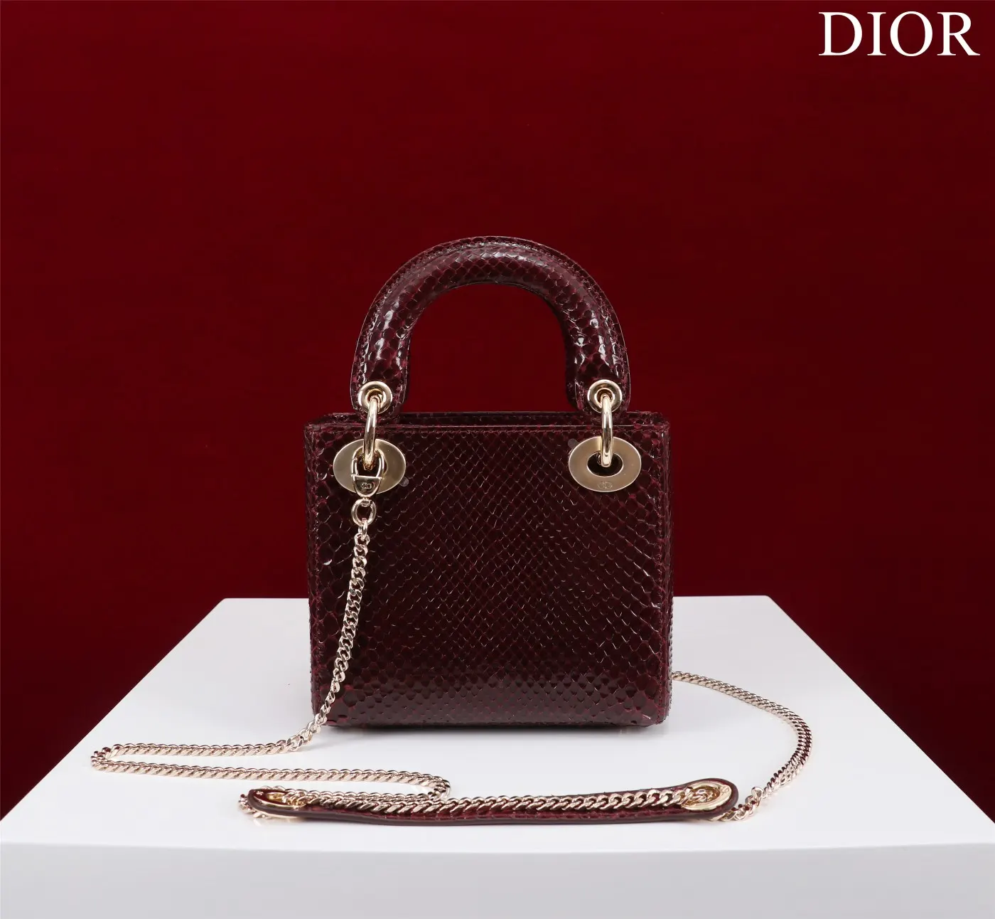 Dior Lady Dior 酒红色藤格纹手提斜挎包 复古款