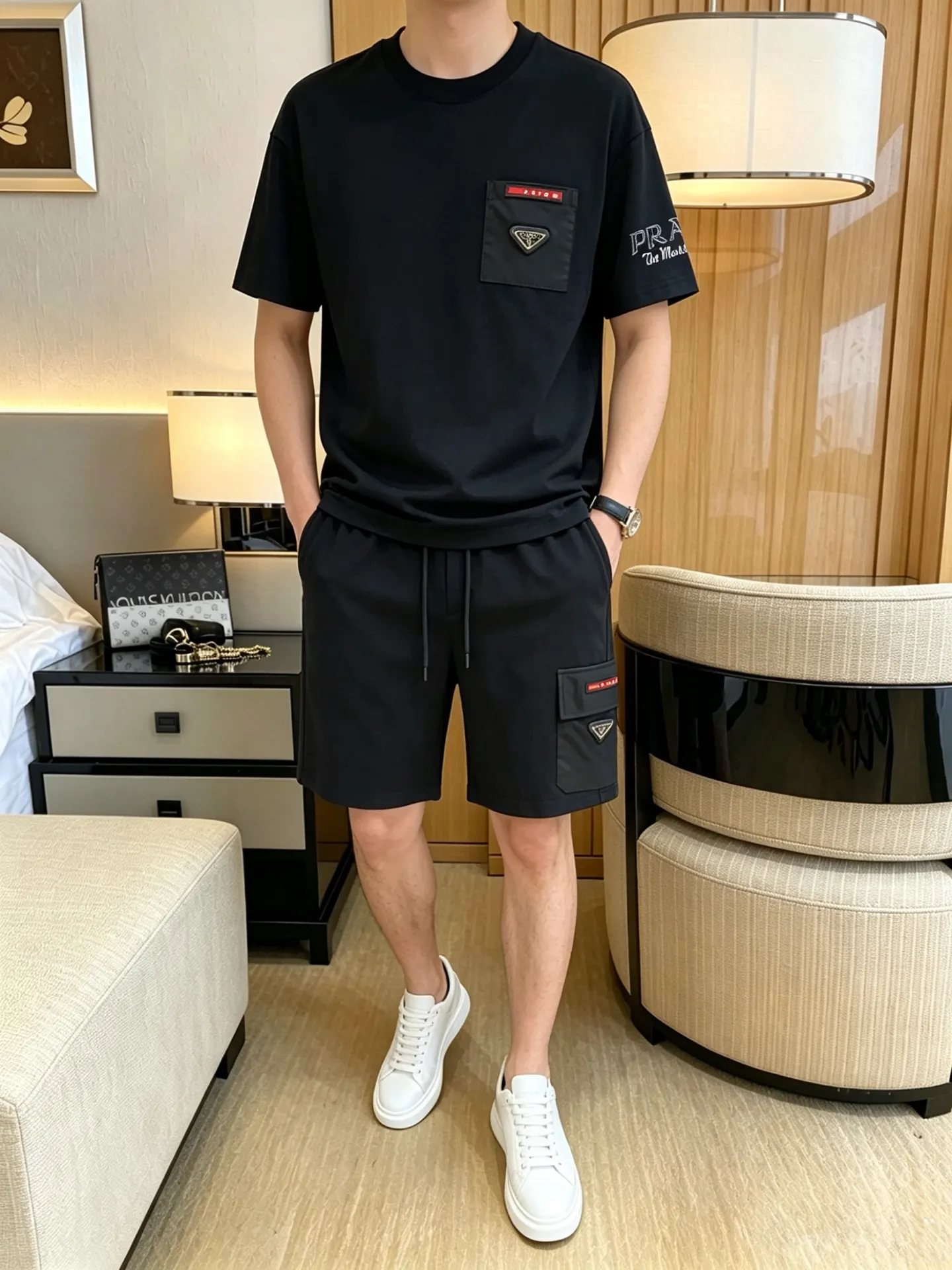 Prada Black Triangle Logo Shorts