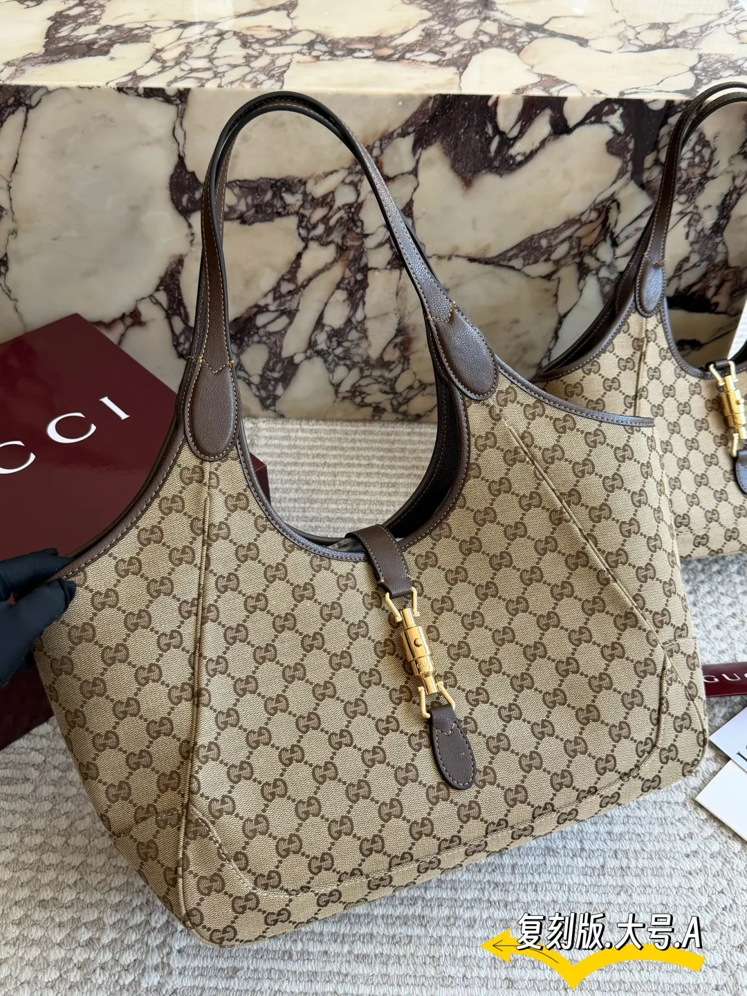 Gucci Jackie 1961 Monogram Caramel Leather Underarm Bag Shoulder and Crossbody Wear Image 2 Gucci Jackie 1961 Monogram Caramel Leather Underarm Bag Shoulder and Crossbody Wear Image 2