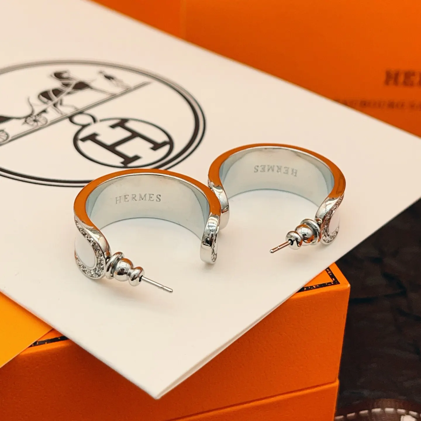 Hermès White Earrings