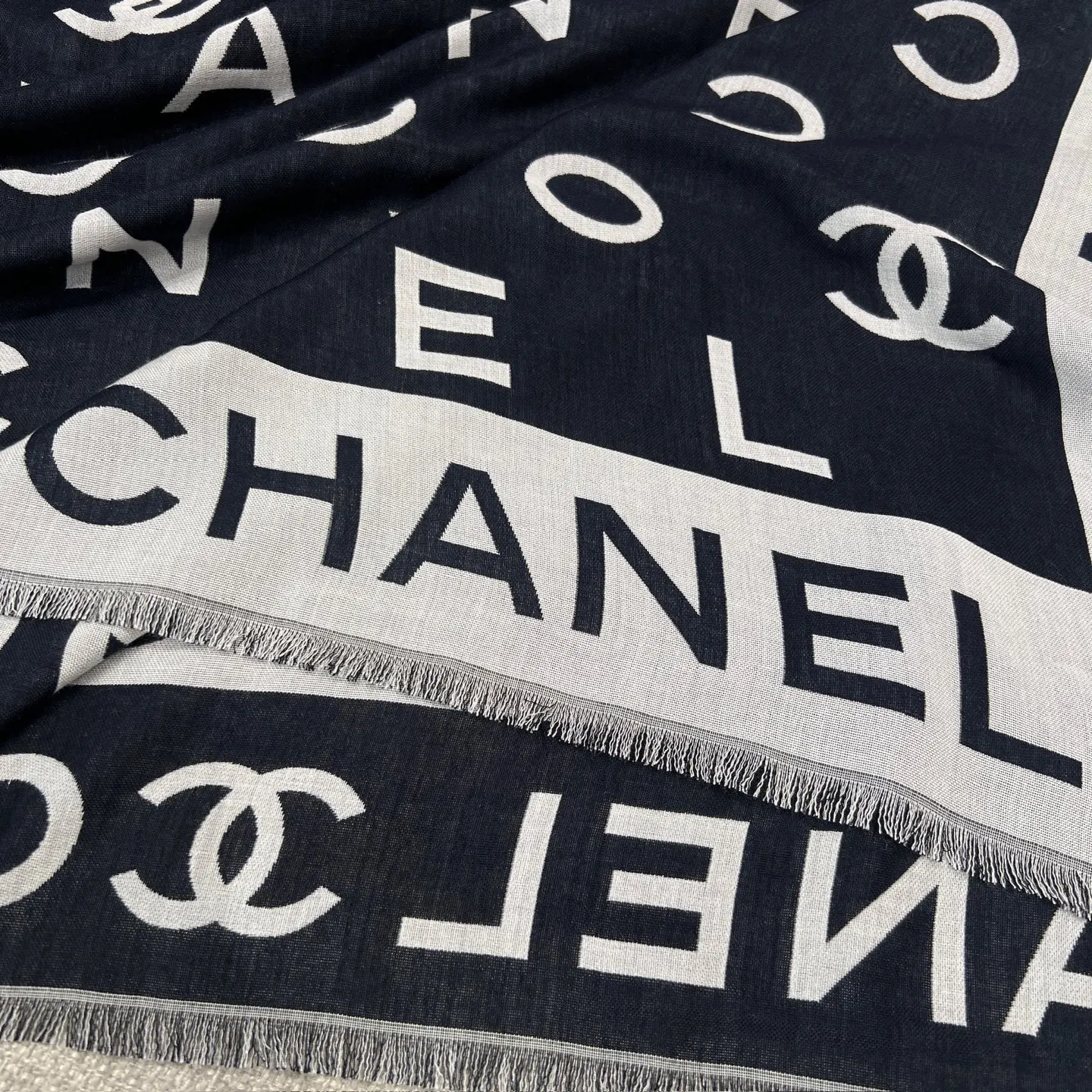 Chanel 藍色 羊毛 圍巾