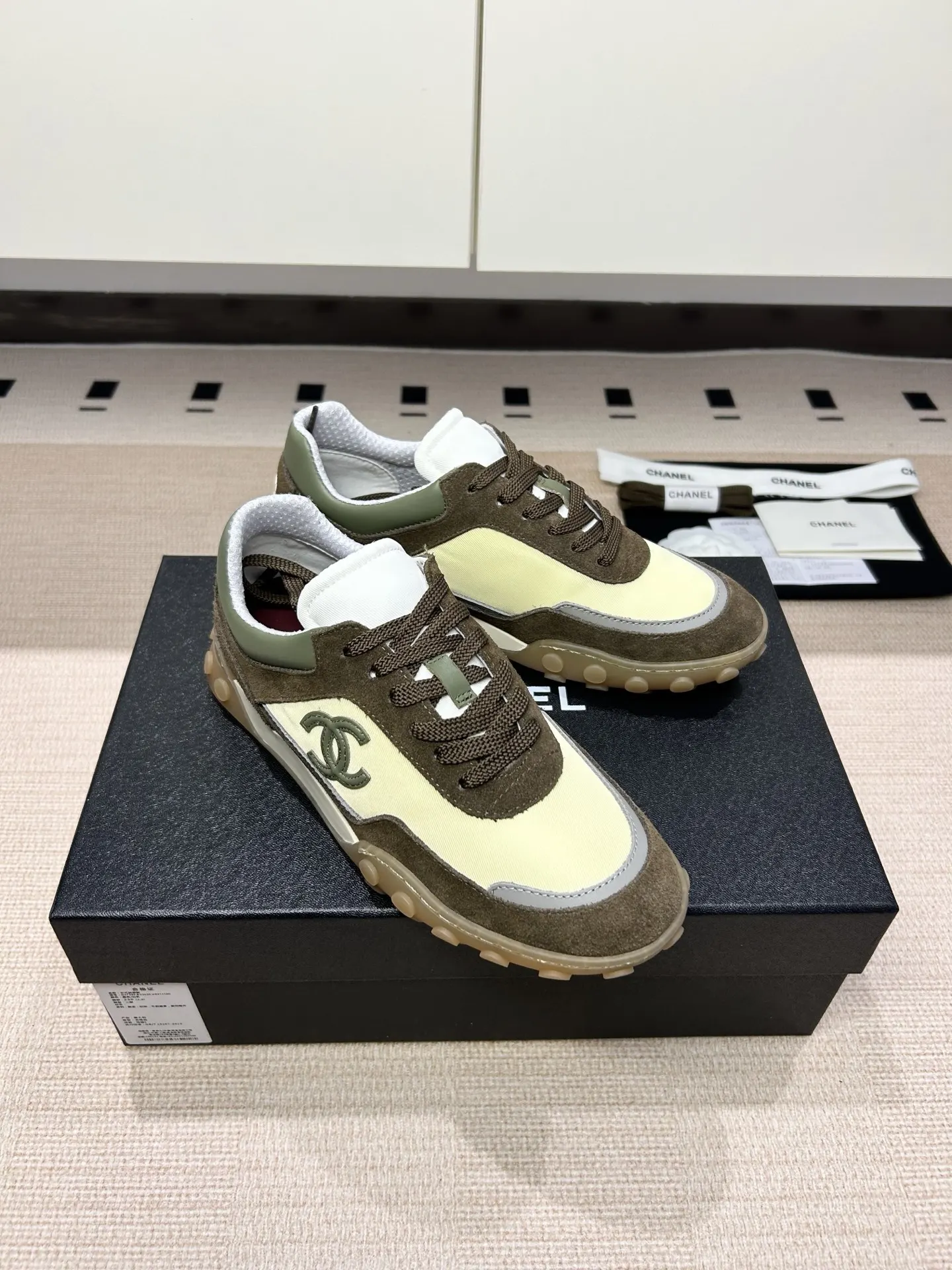 Chanel Green/White Leather Sneakers