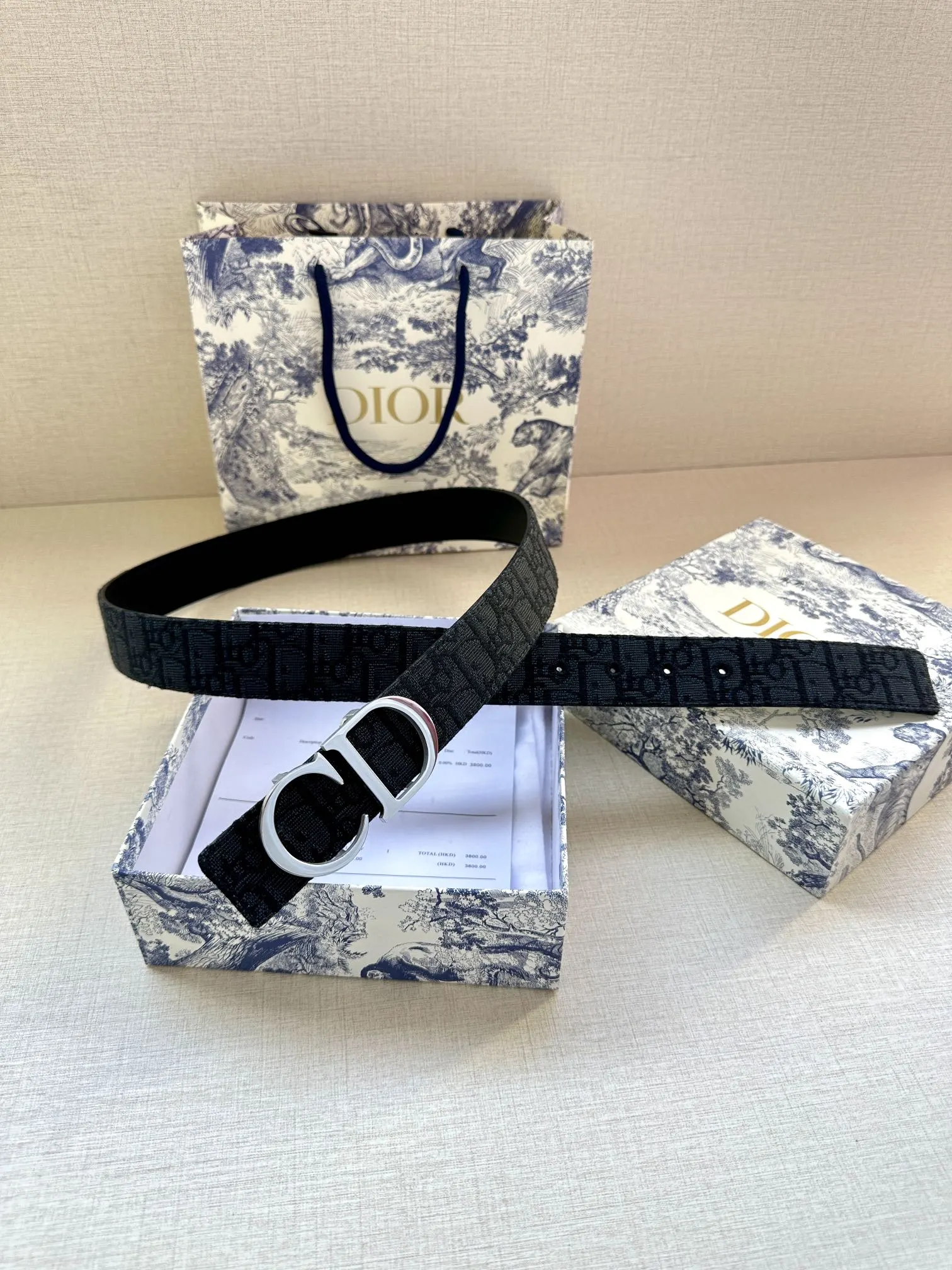 Dior 黑色Oblique腰带 CD金扣款