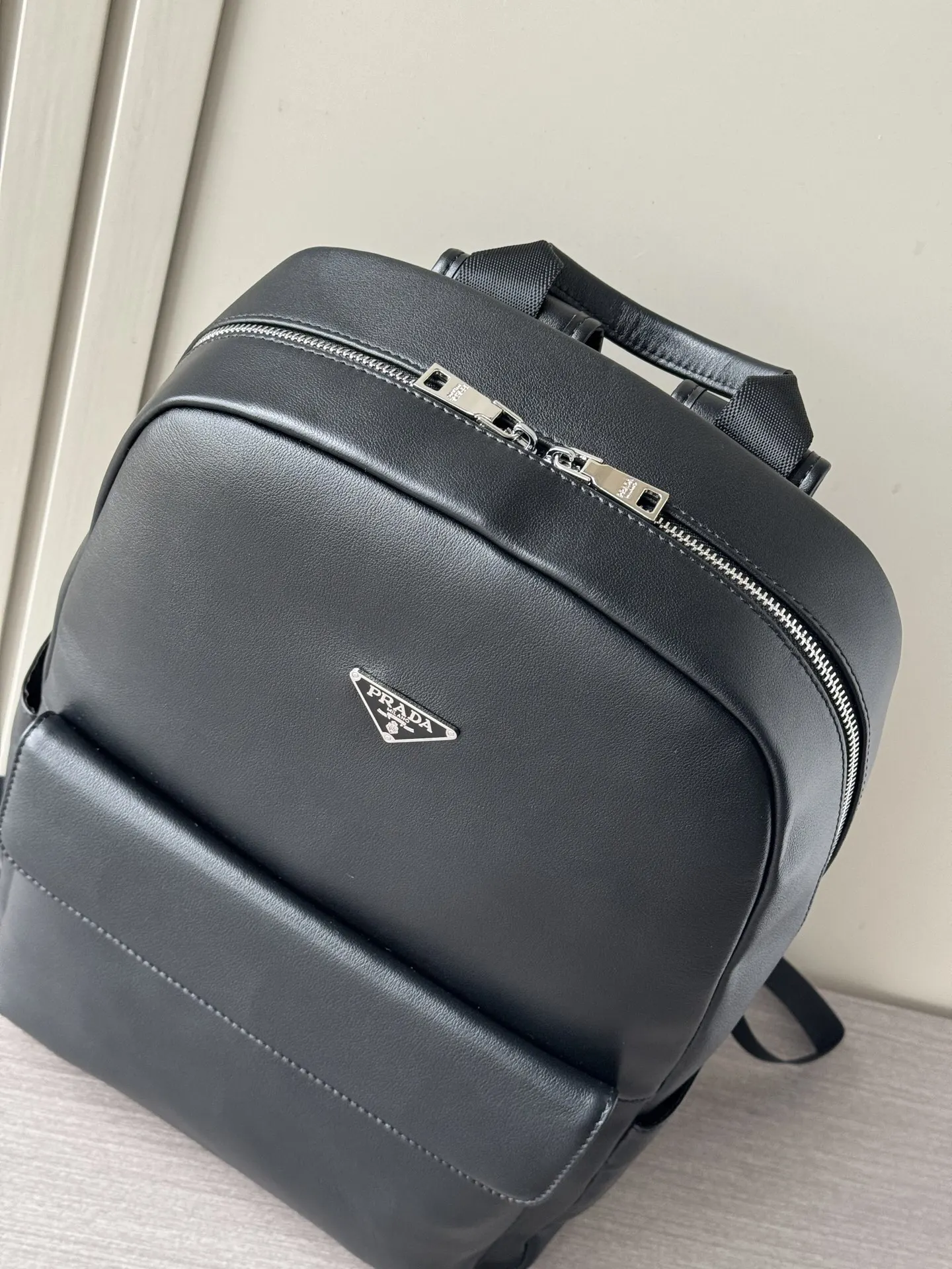 Prada Black Leather Backpack Logo
