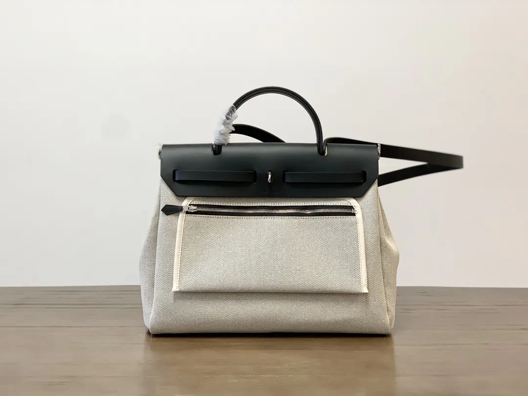 Herbag 31 麻布拼黑 银扣 内缝 细节 实拍 ; 包袋 精选款