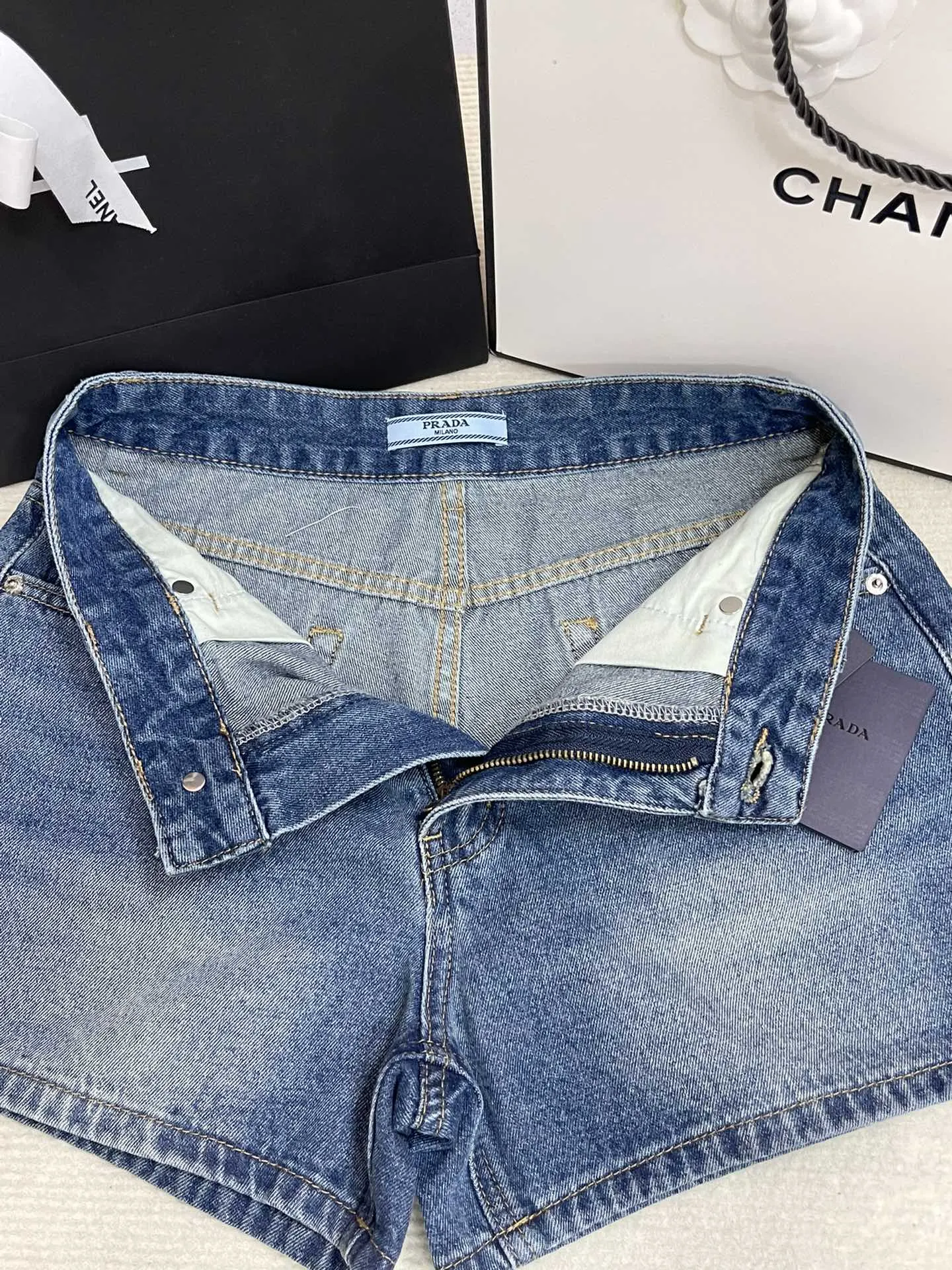 Prada Denim Shorts Logo Relaxed Fit