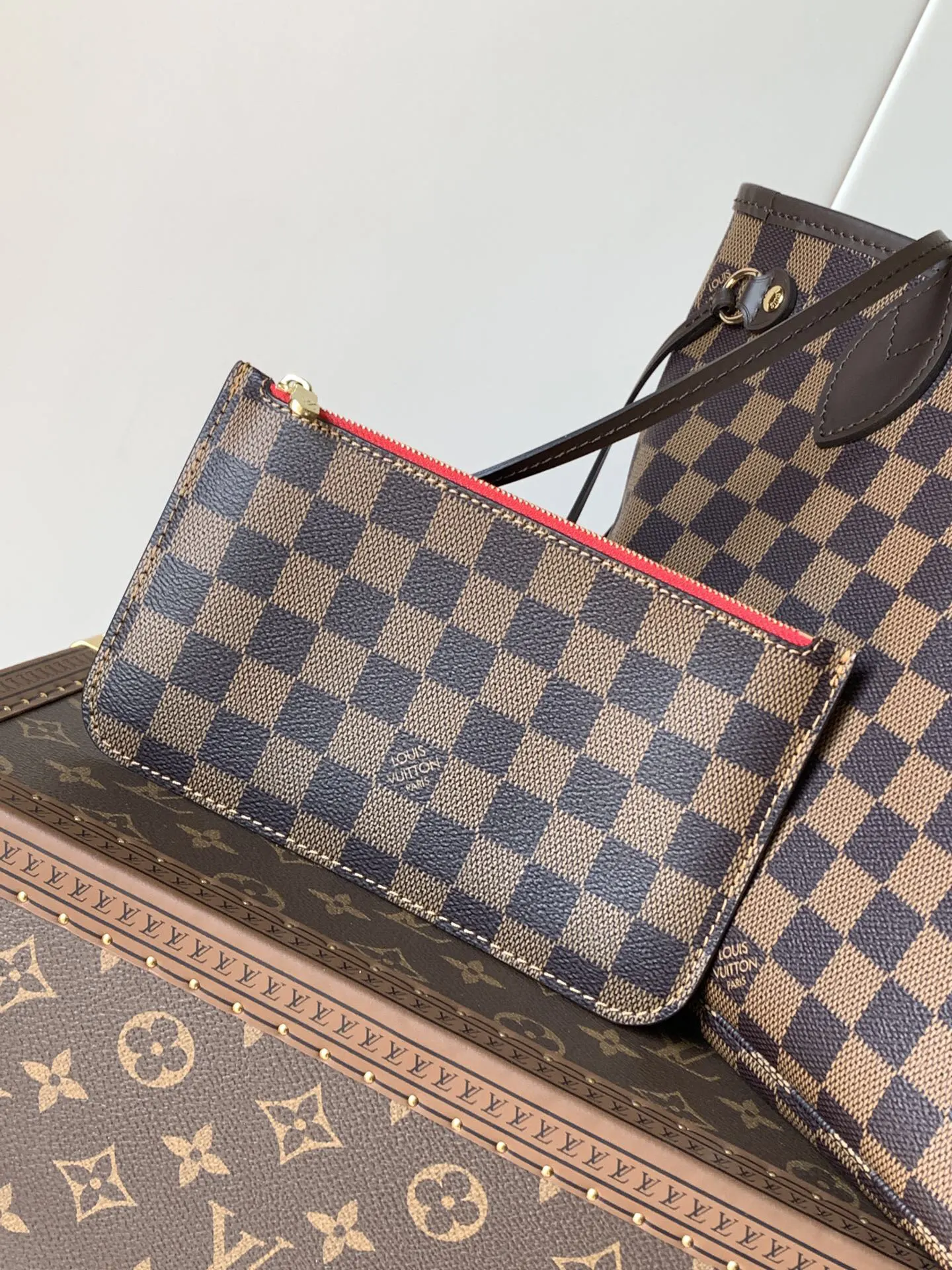 LV Neverfull 金色 牛皮 手拿包 精致手拿款