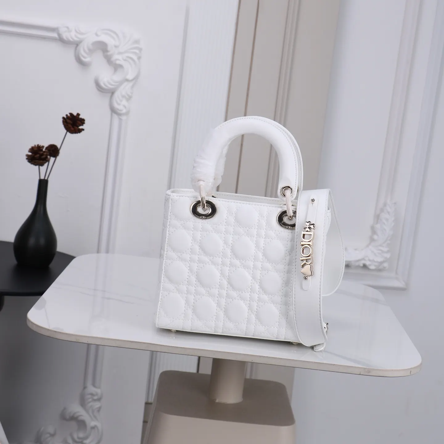 Dior Lady Dior Lady 白色藤格纹手提斜挎包 小号