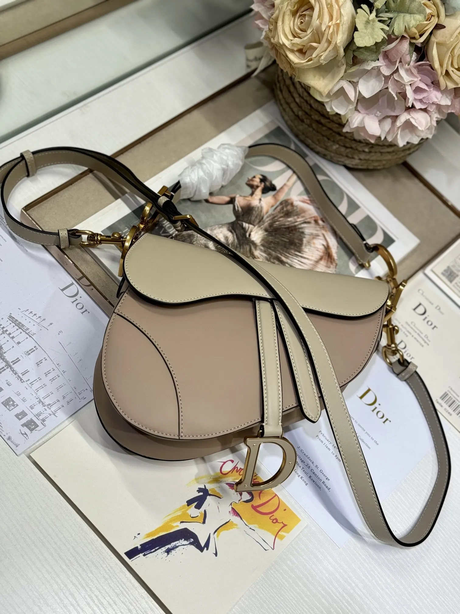 Dior 杏色 拼色 牛皮 收納包 旅行收納款