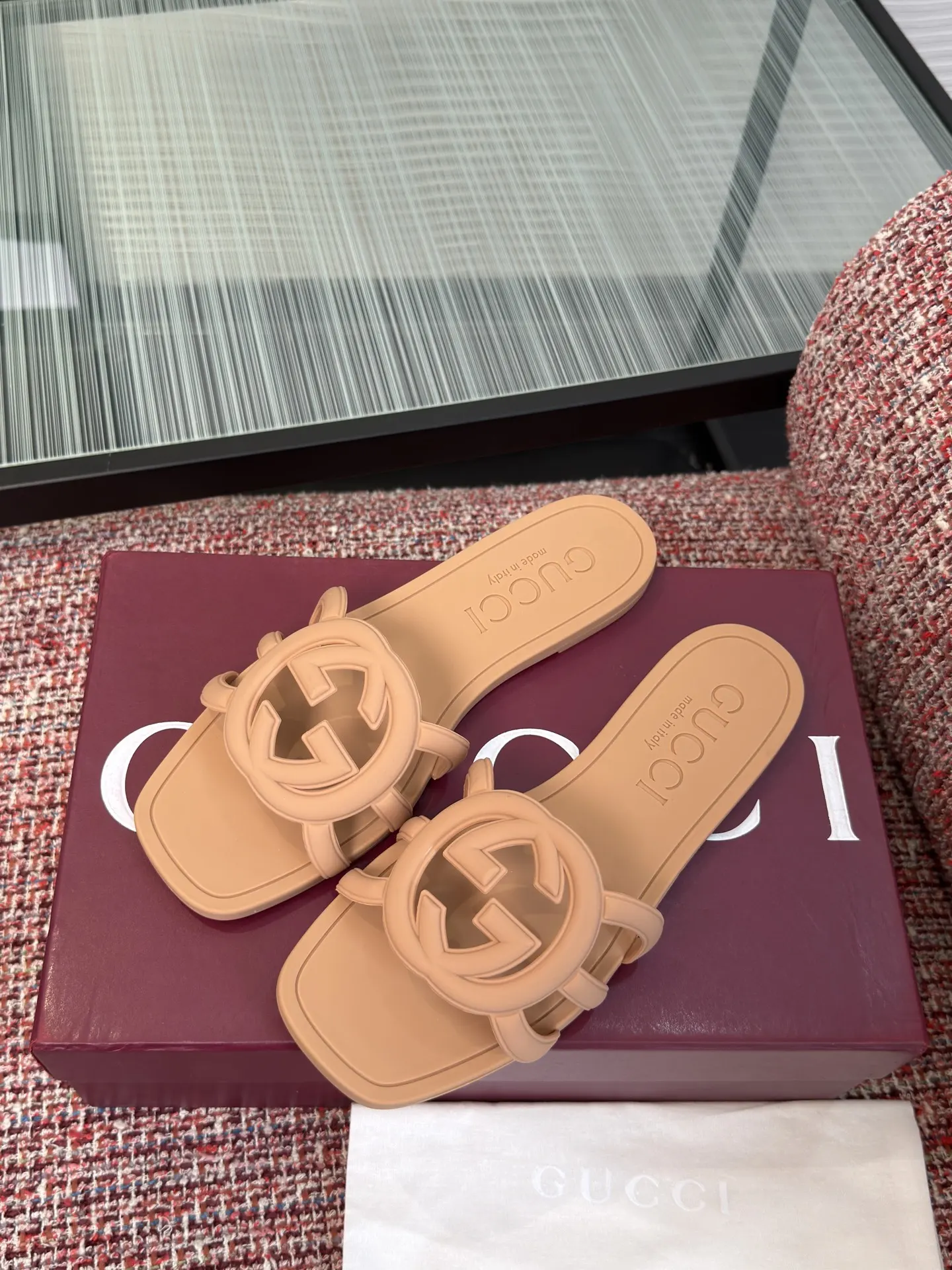 Gucci Interlocking G 橙粉色凉拖 休闲 运动鞋