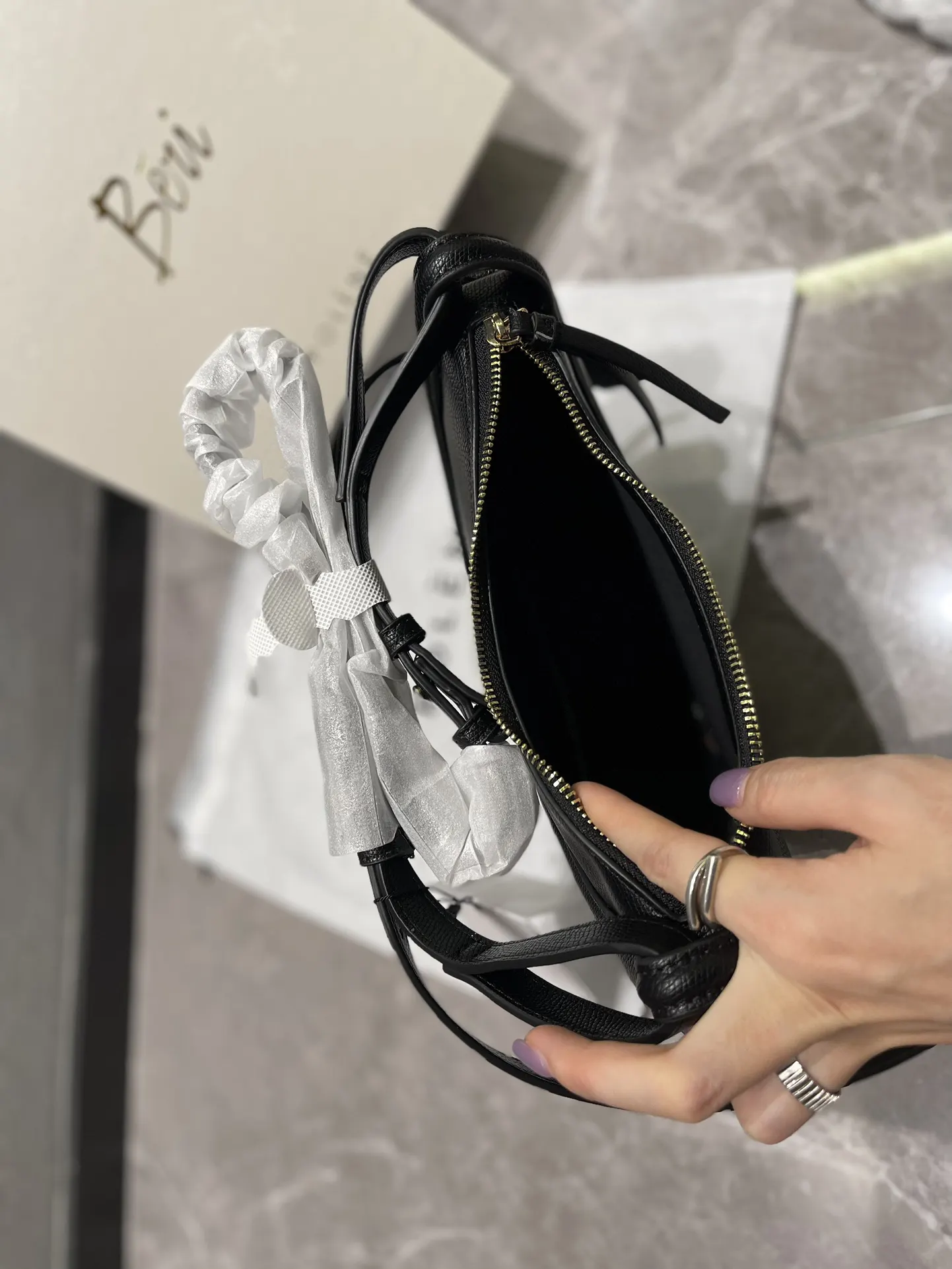 Black White Hobo Shoulder Bag Vintage Leather