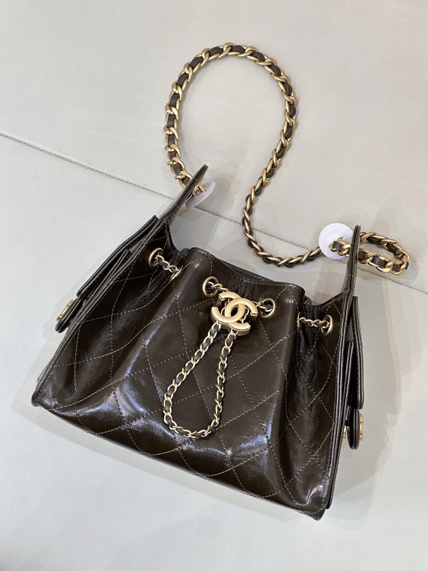 Chanel Black Leather Bucket Bag