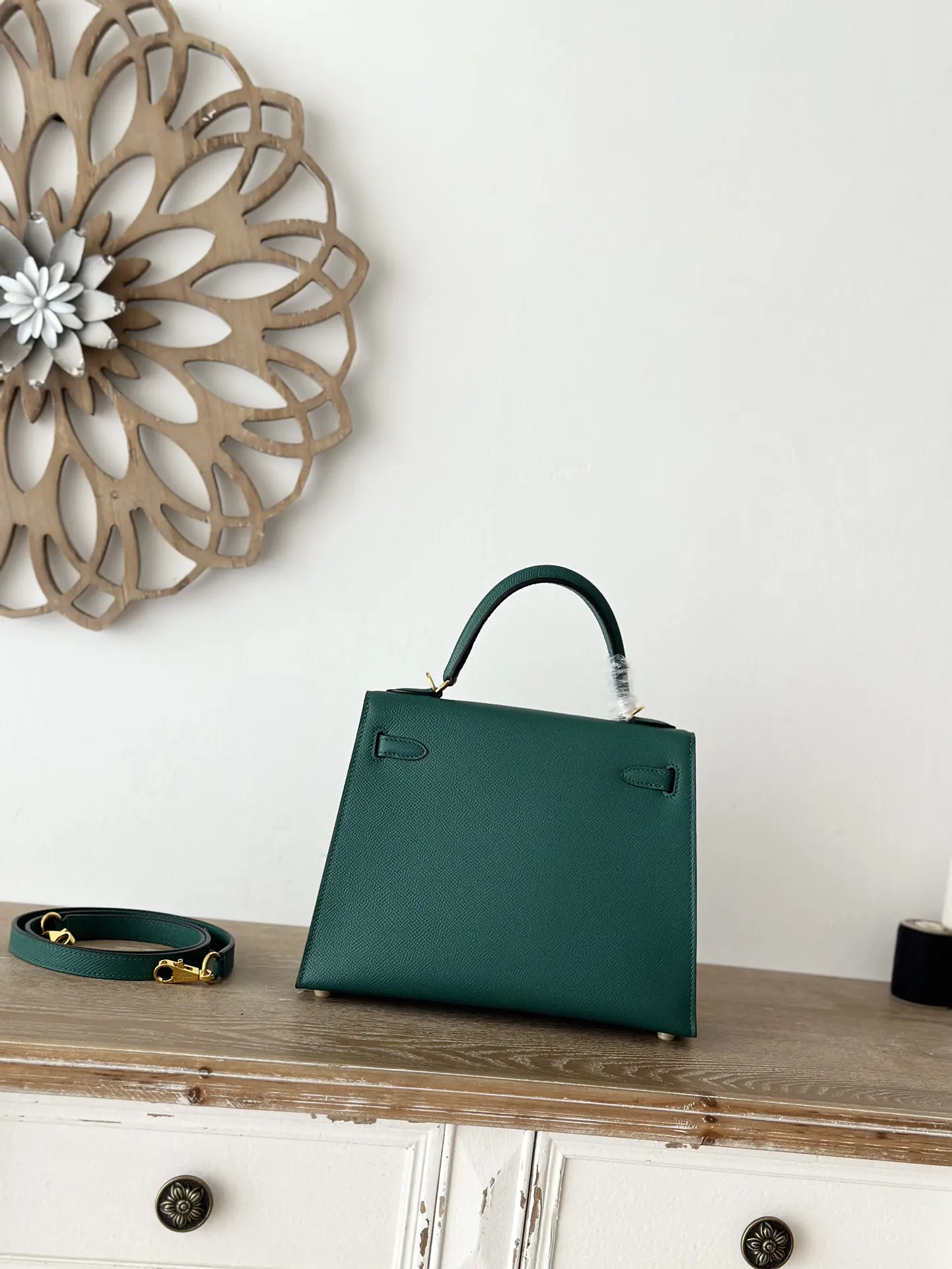 Hermès Kelly 孔雀绿 Epsom掌纹牛皮 手提包 25cm