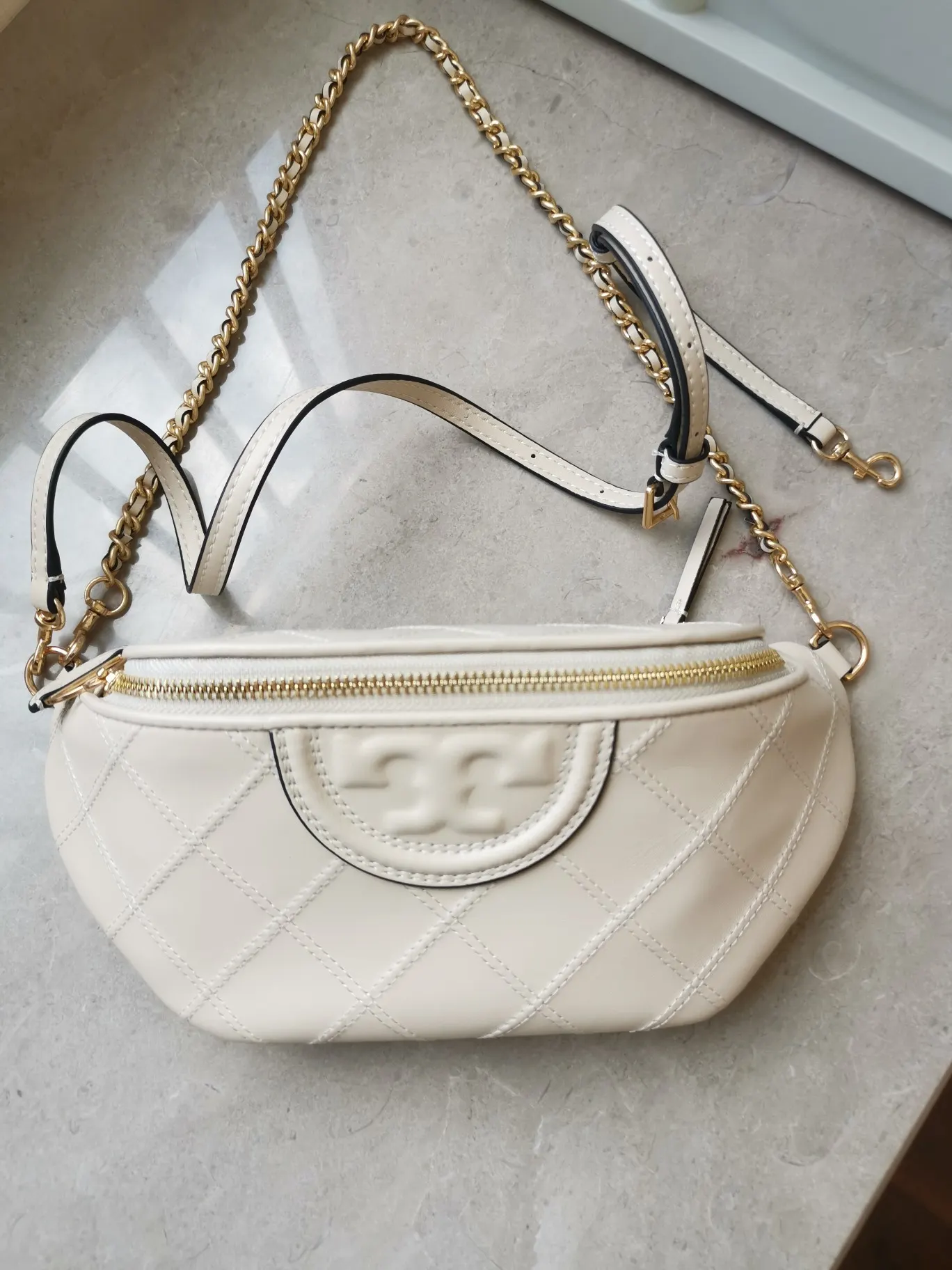 Black White Belt Bag Casual Leather
