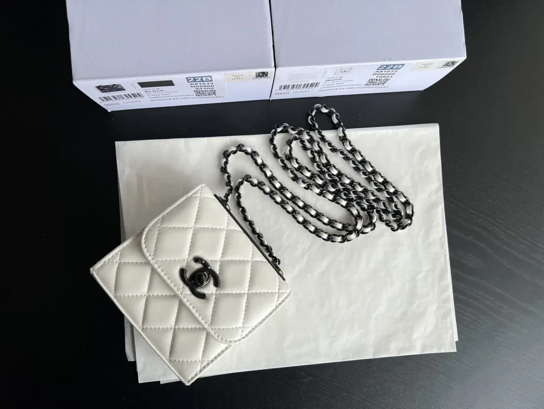 Chanel 22 白色/黑色 皮革 链条包
