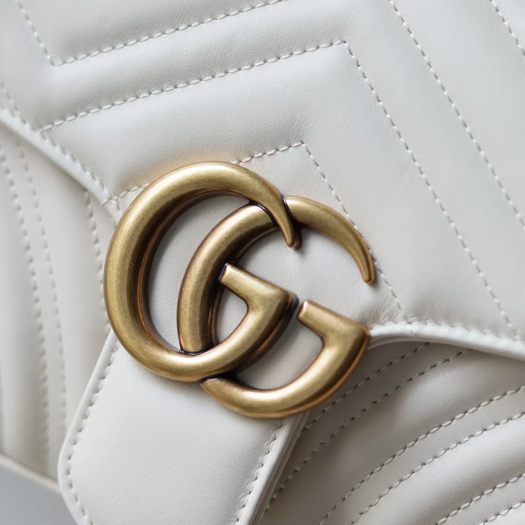 Gucci Marmont 白色 米白 小牛皮 链条包 精致链条款