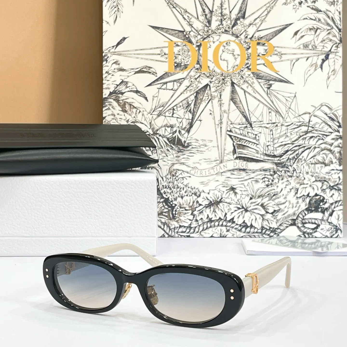 Dior Oblique 黑色椭圆太阳镜 老花镜腿款