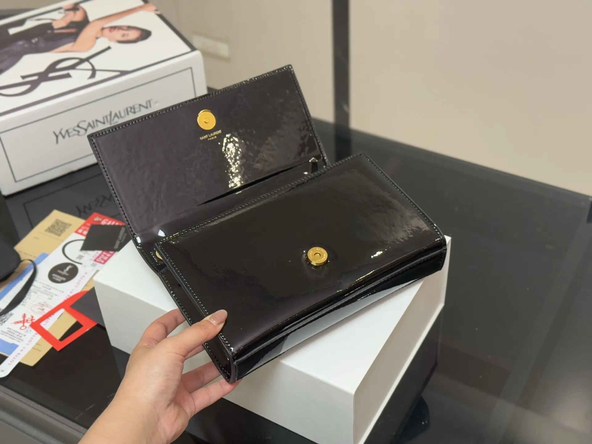 YSL 牛皮 woc信封包 牛 腋下包 复古腋下背款
