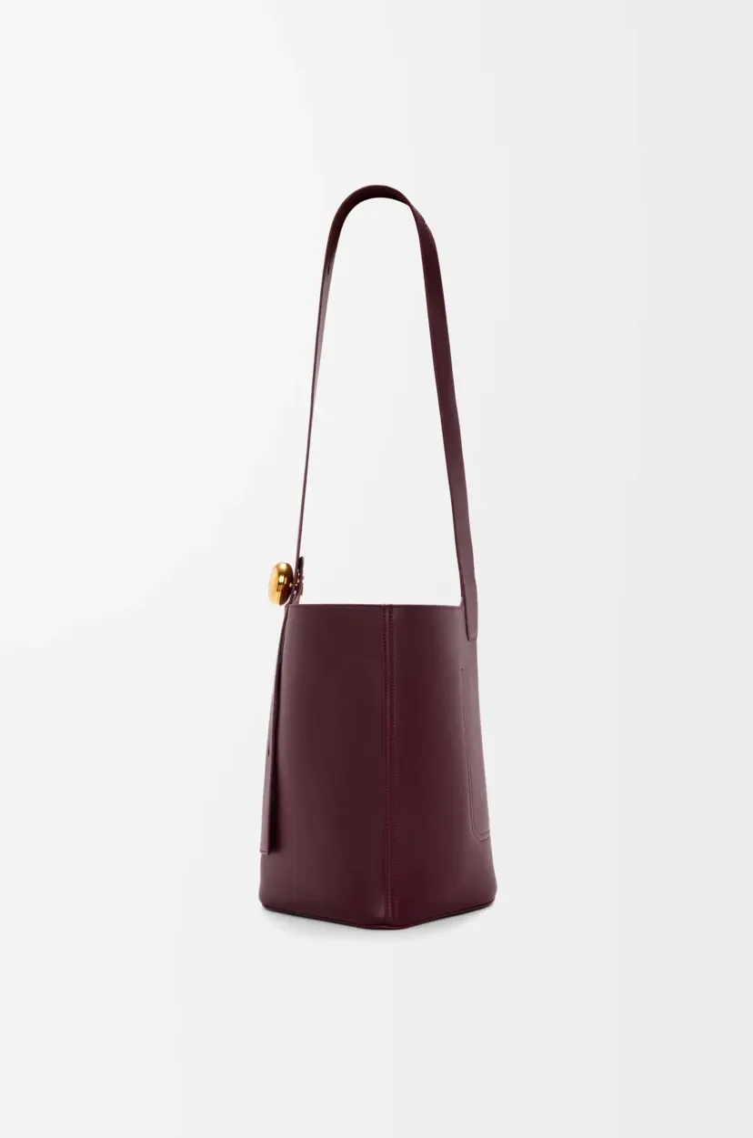紅色 酒紅 牛皮 图 中号光滑牛皮革 Pebble Bucket 水桶包 休閒水桶款