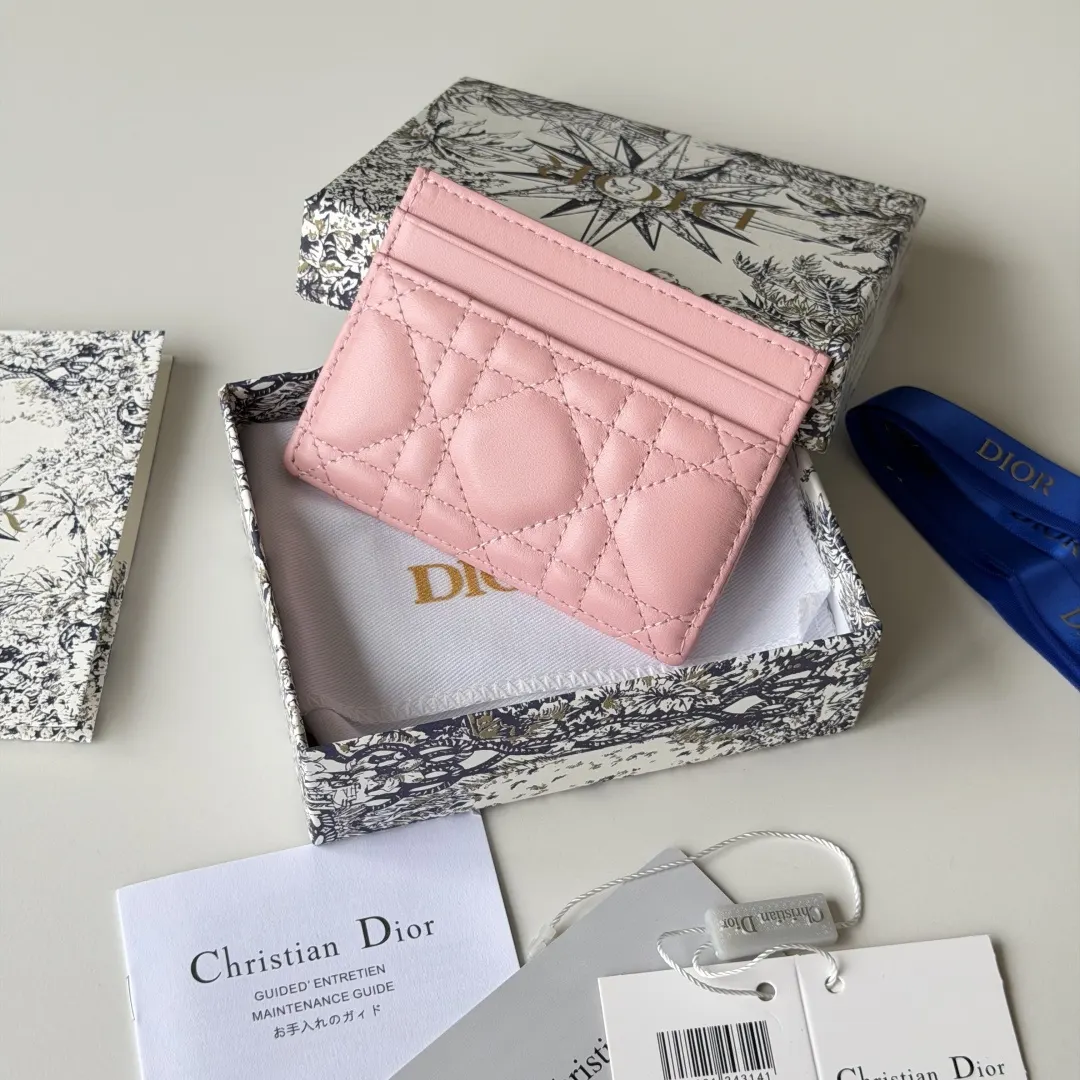 Dior 粉色 皮革 蝴蝶结 卡包