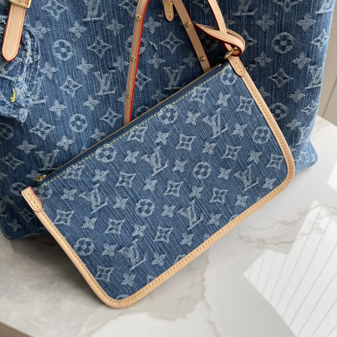 LV CarryAll 藍色 牛仔 帆布 手拿包 精致手拿款