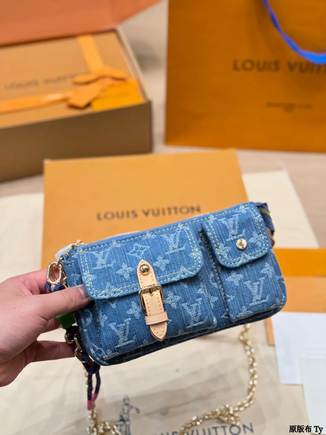 LV 老花 牛仔 Mo鏈條包 精致鏈條款