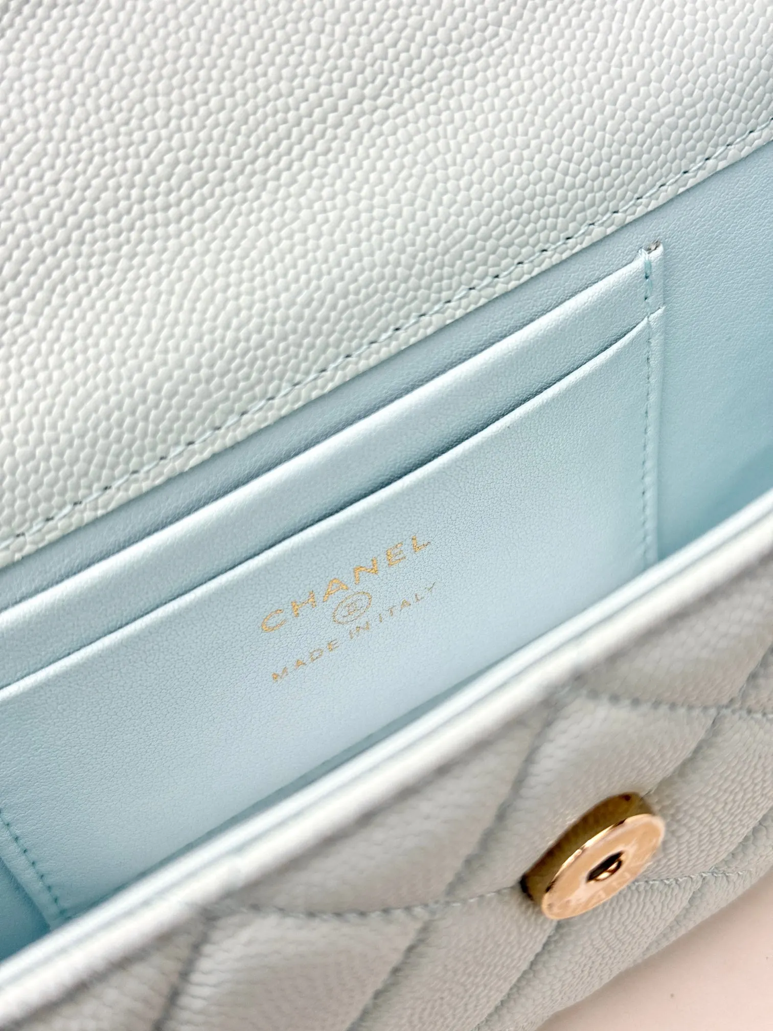 Chanel 浅蓝色牛皮Kelly手提包 金链斜挎