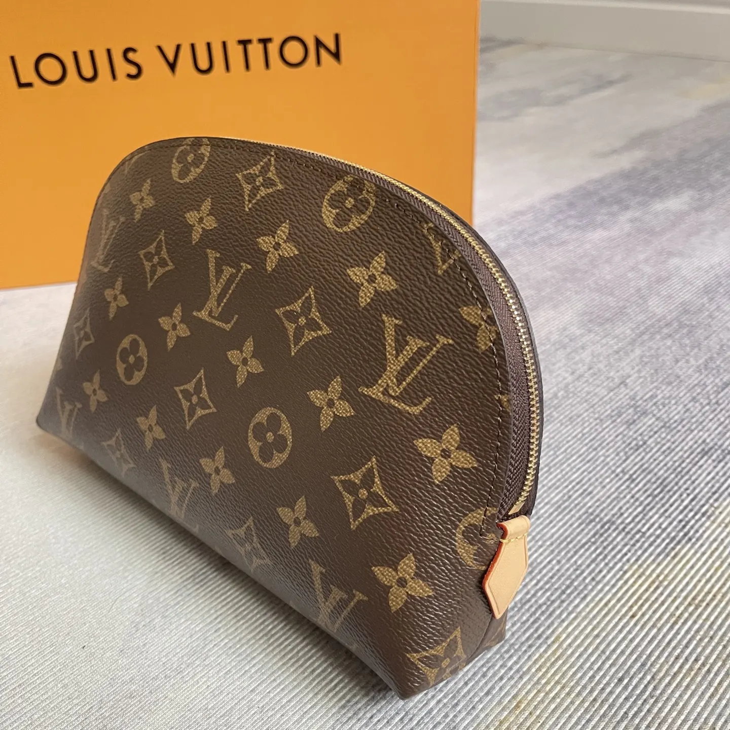 Gold Monogram Cosmetic Pouch Leather