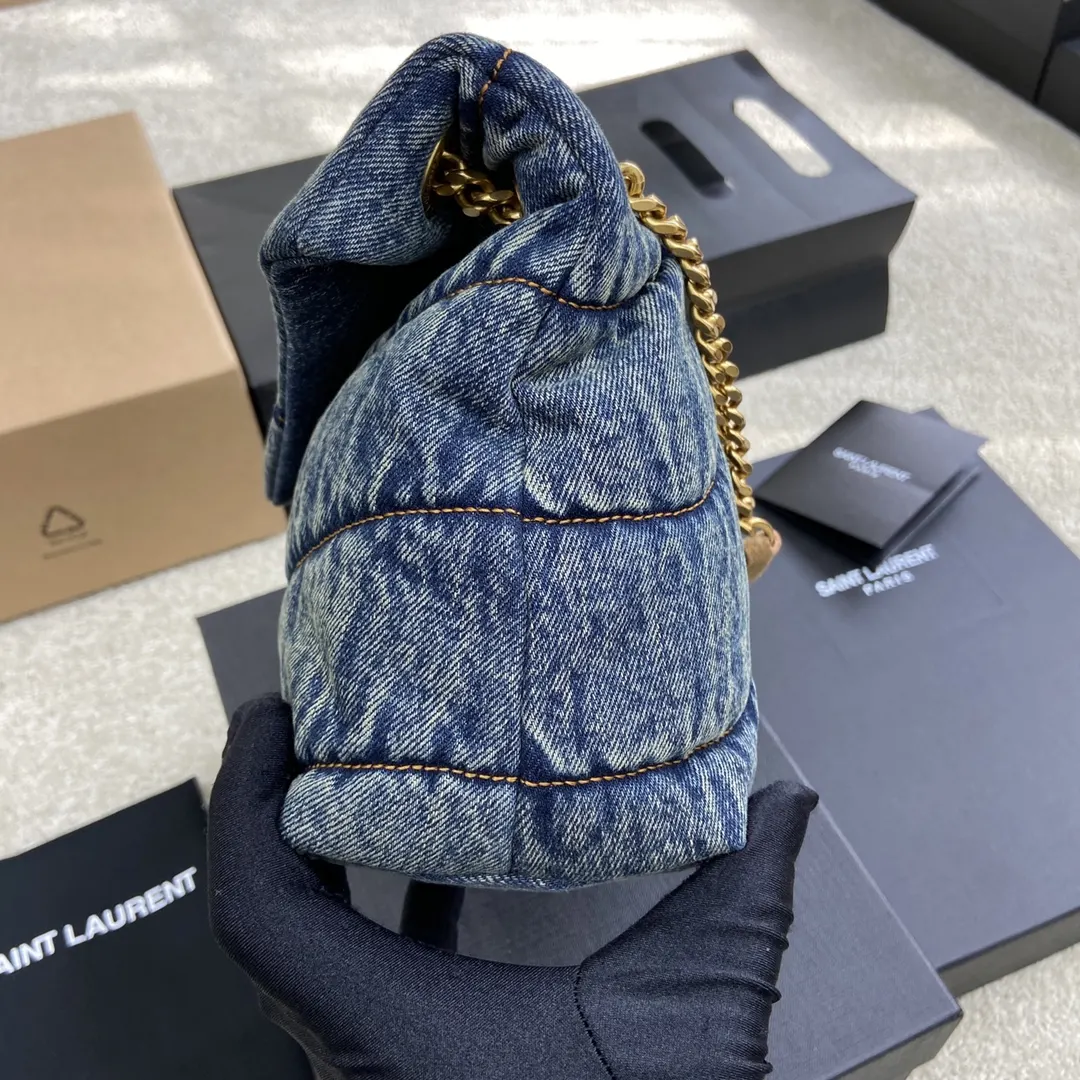 牛仔 羊皮 批 牛仔棕皮 古金 LOULOU PUFFE 鏈條包 精致鏈條款